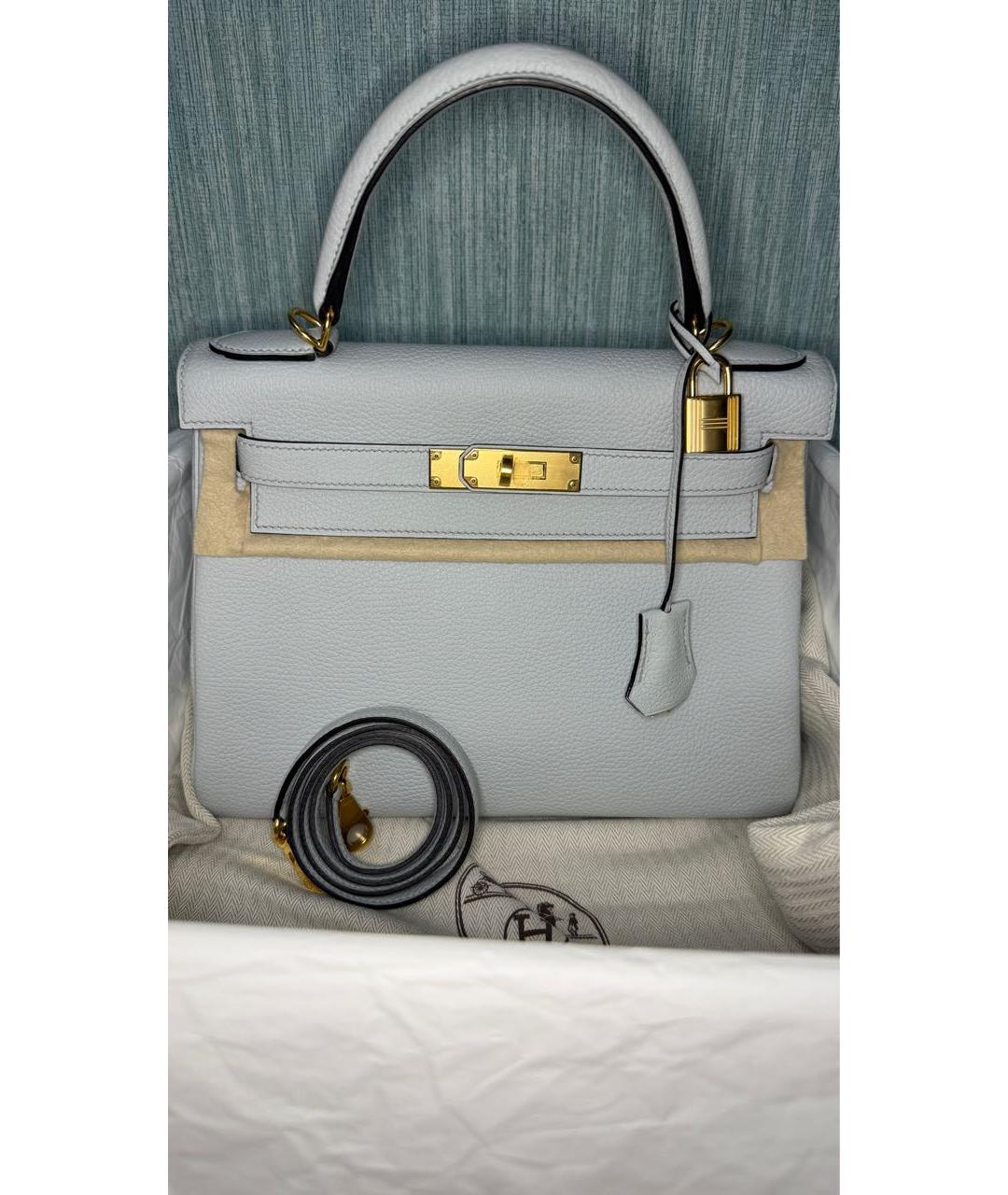 HERMES Голубая кожаная сумка с короткими ручками, фото 9
