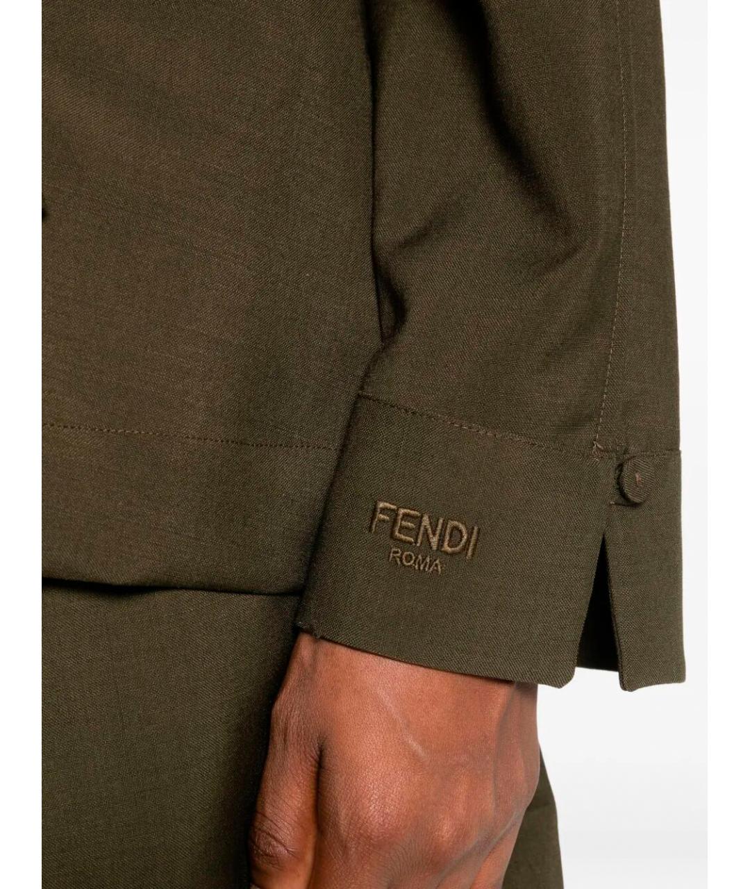 FENDI Хаки шерстяная рубашка, фото 4