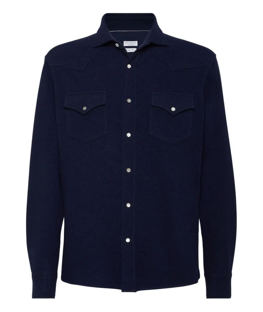 BRUNELLO CUCINELLI Темно-синяя кашемировая кэжуал рубашка, фото 1