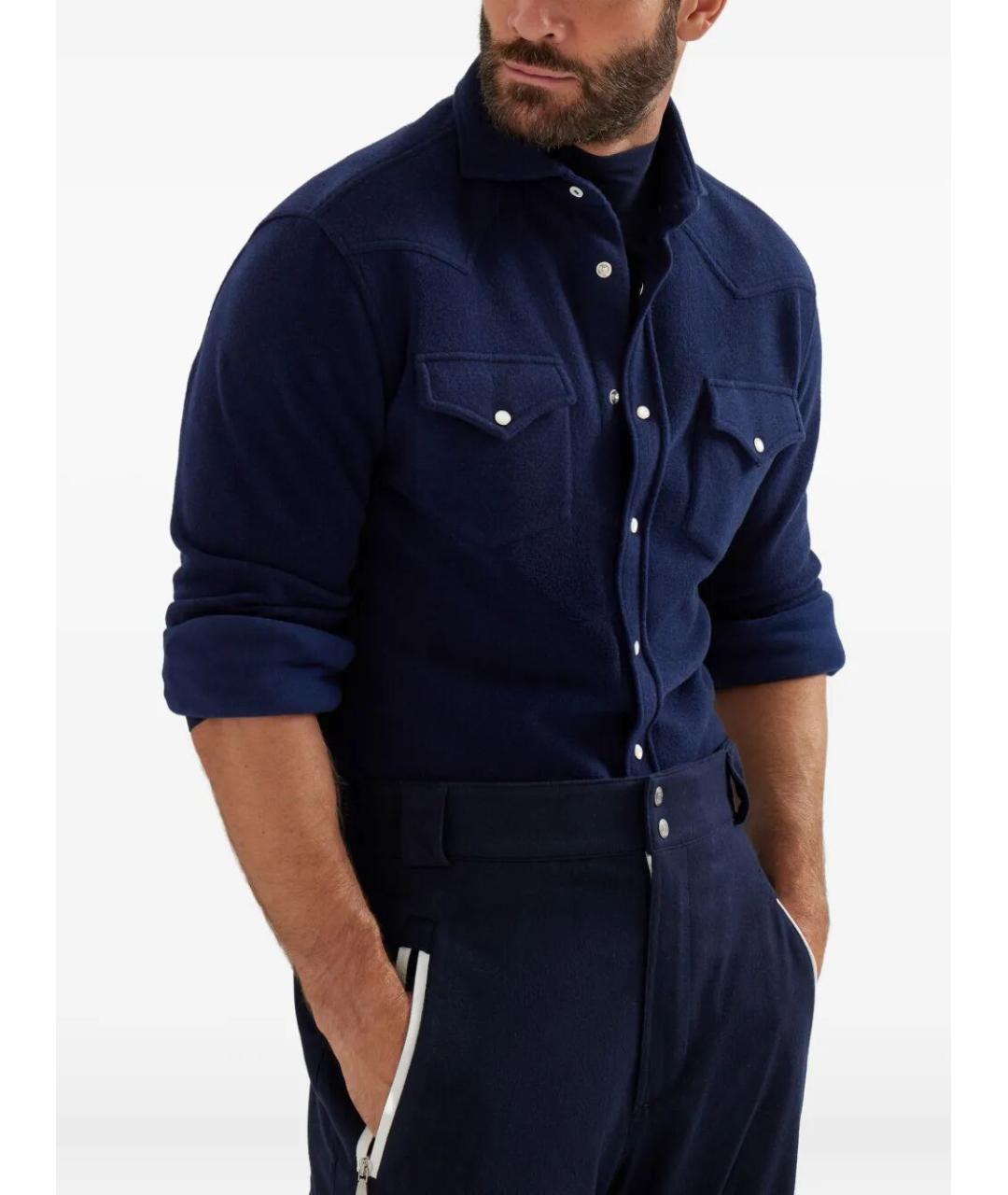 BRUNELLO CUCINELLI Темно-синяя кашемировая кэжуал рубашка, фото 4