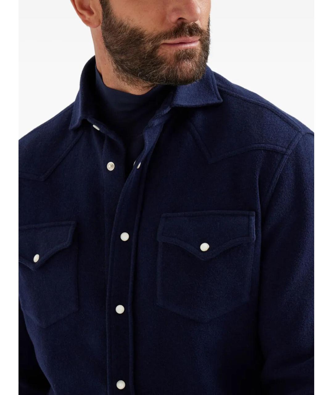 BRUNELLO CUCINELLI Темно-синяя кашемировая кэжуал рубашка, фото 3