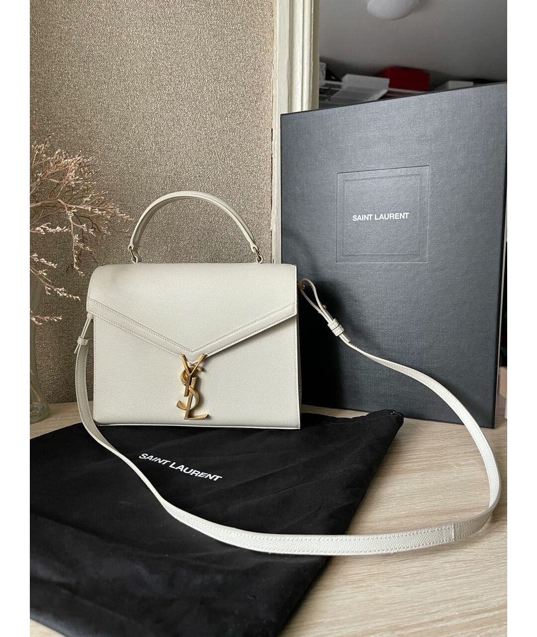 SAINT LAURENT Белая кожаная сумка тоут, фото 5