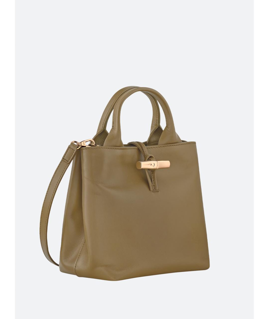 LONGCHAMP Хаки кожаная сумка с короткими ручками, фото 4