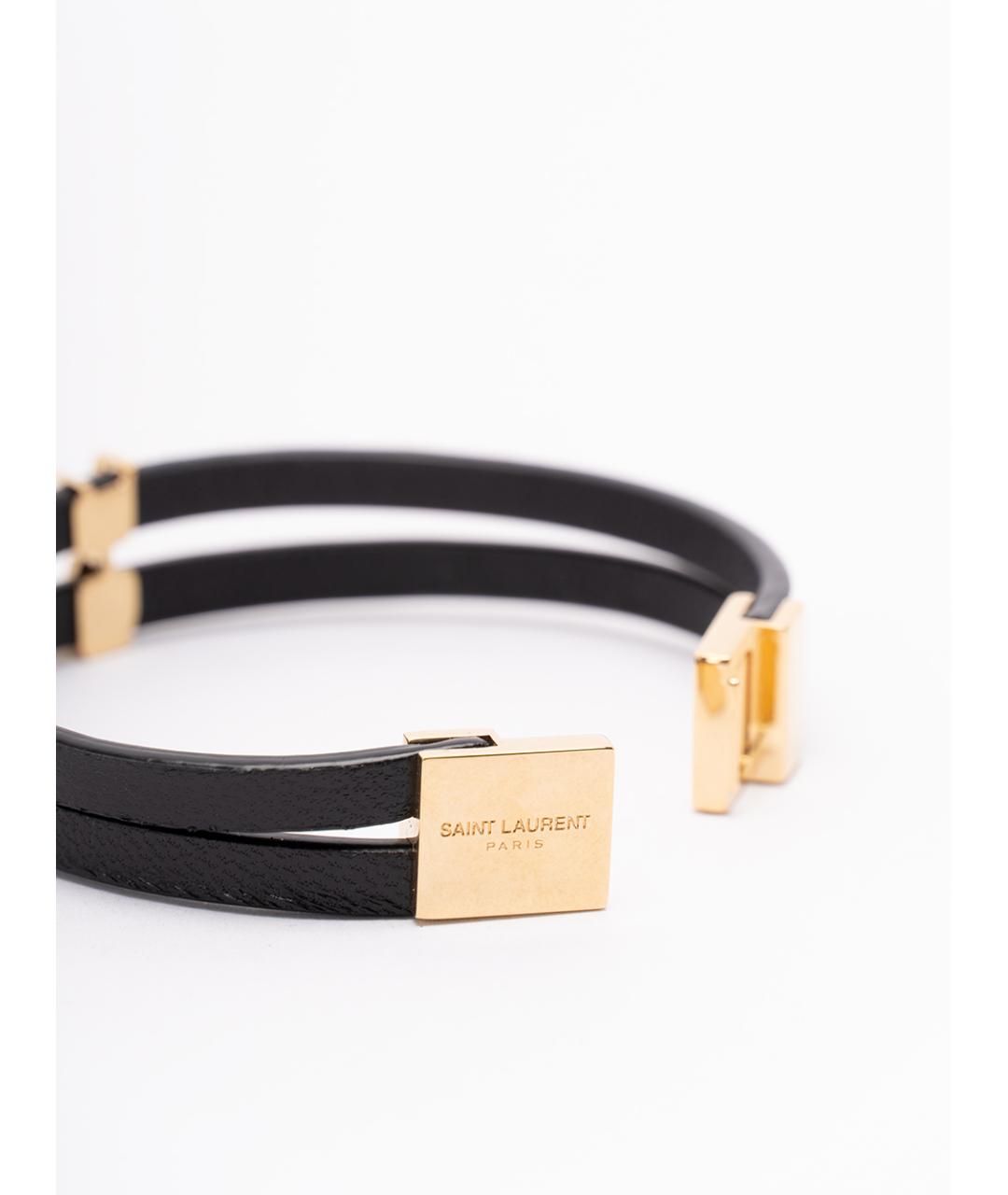 SAINT LAURENT Черный кожаный браслет, фото 3