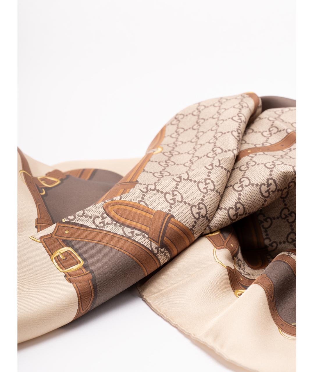 GUCCI Бежевый шелковый платок, фото 3