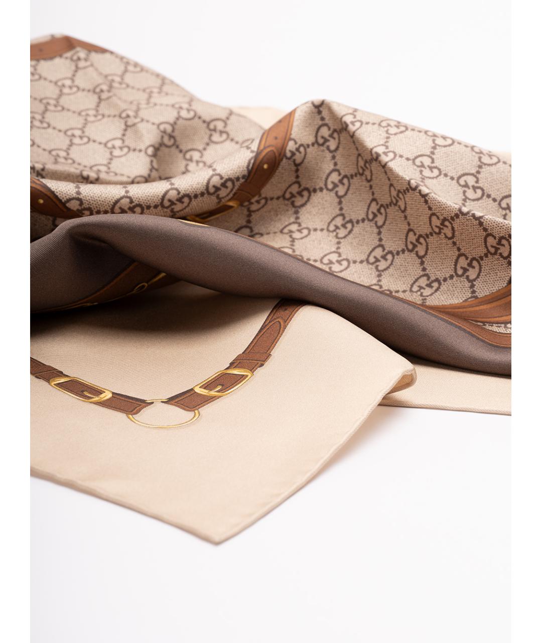 GUCCI Бежевый шелковый платок, фото 4