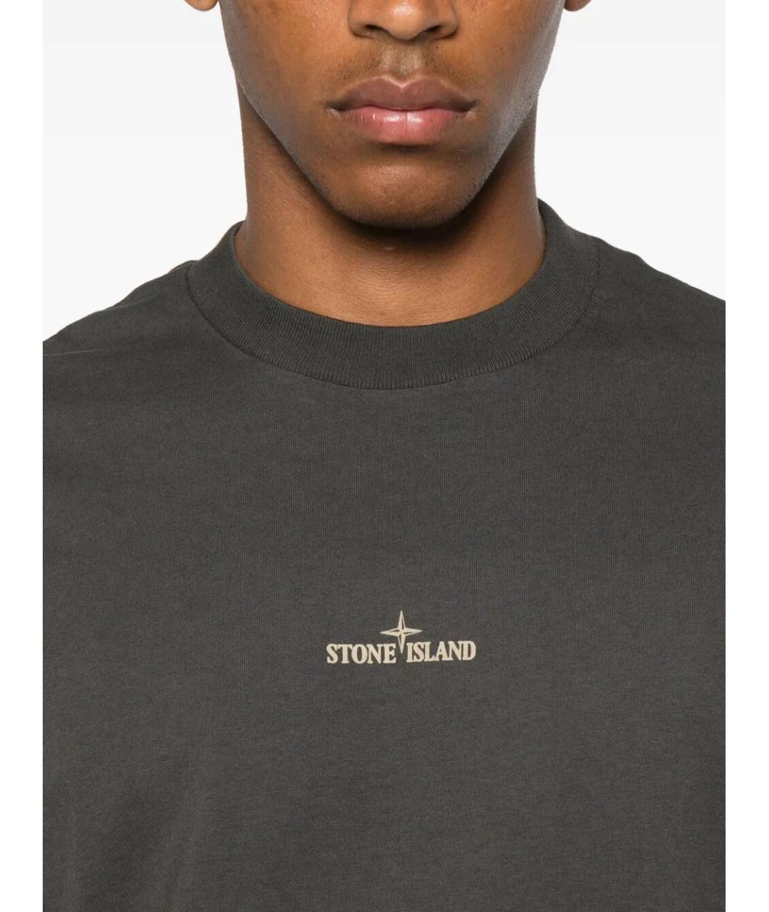 STONE ISLAND Серая хлопковая футболка, фото 4