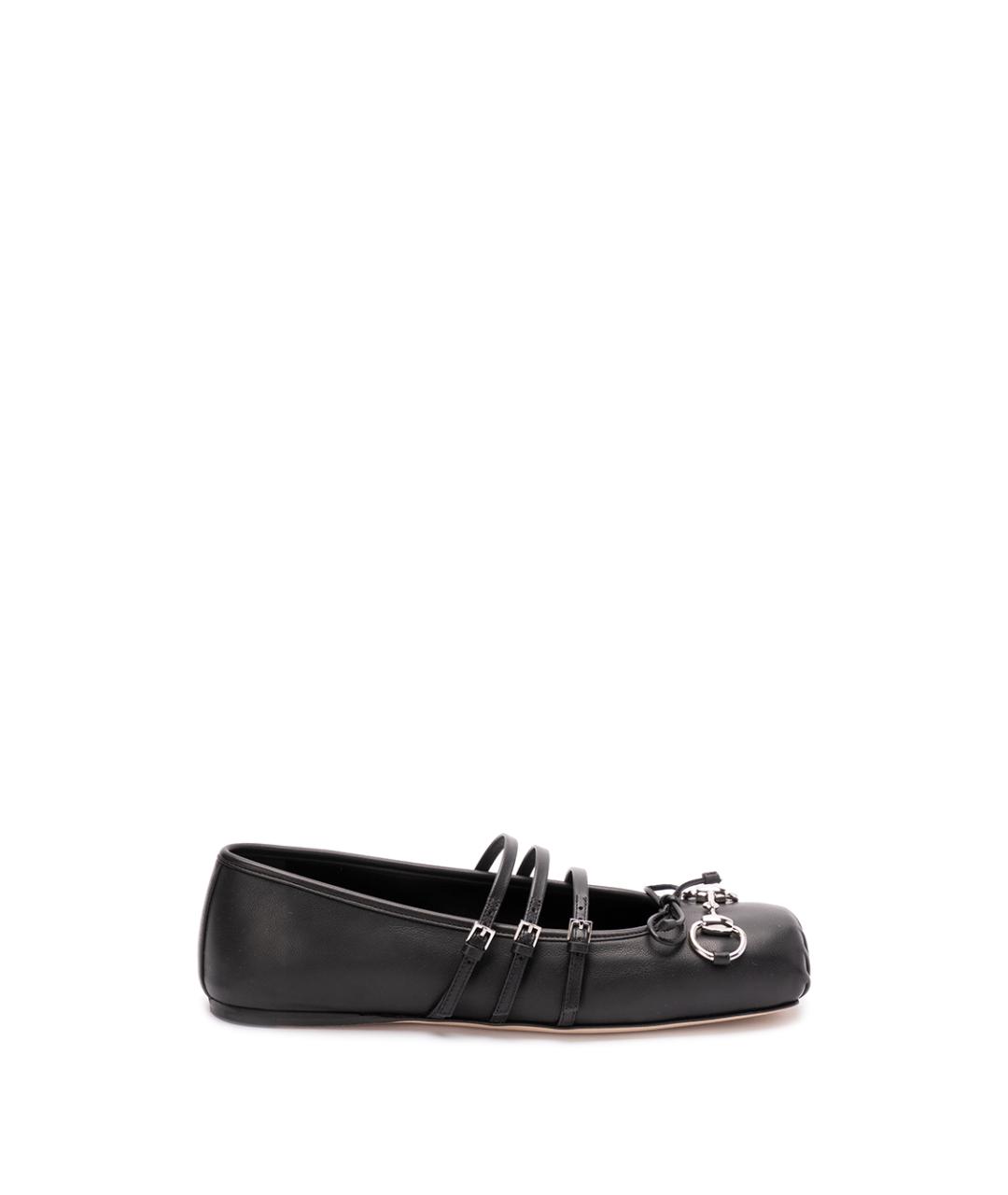 GUCCI Черные кожаные балетки, фото 1