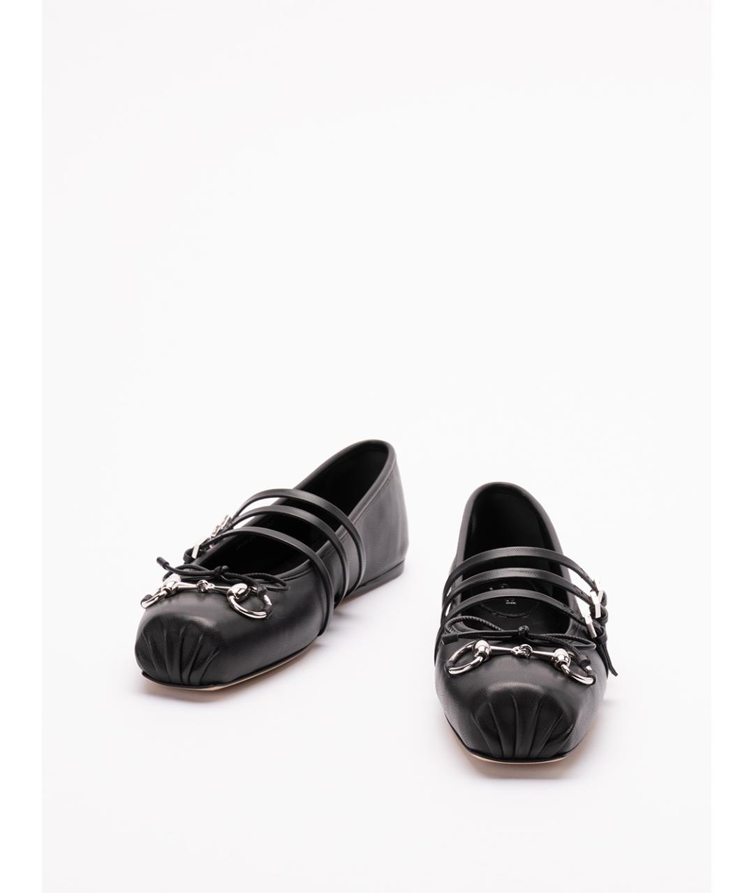GUCCI Черные кожаные балетки, фото 2