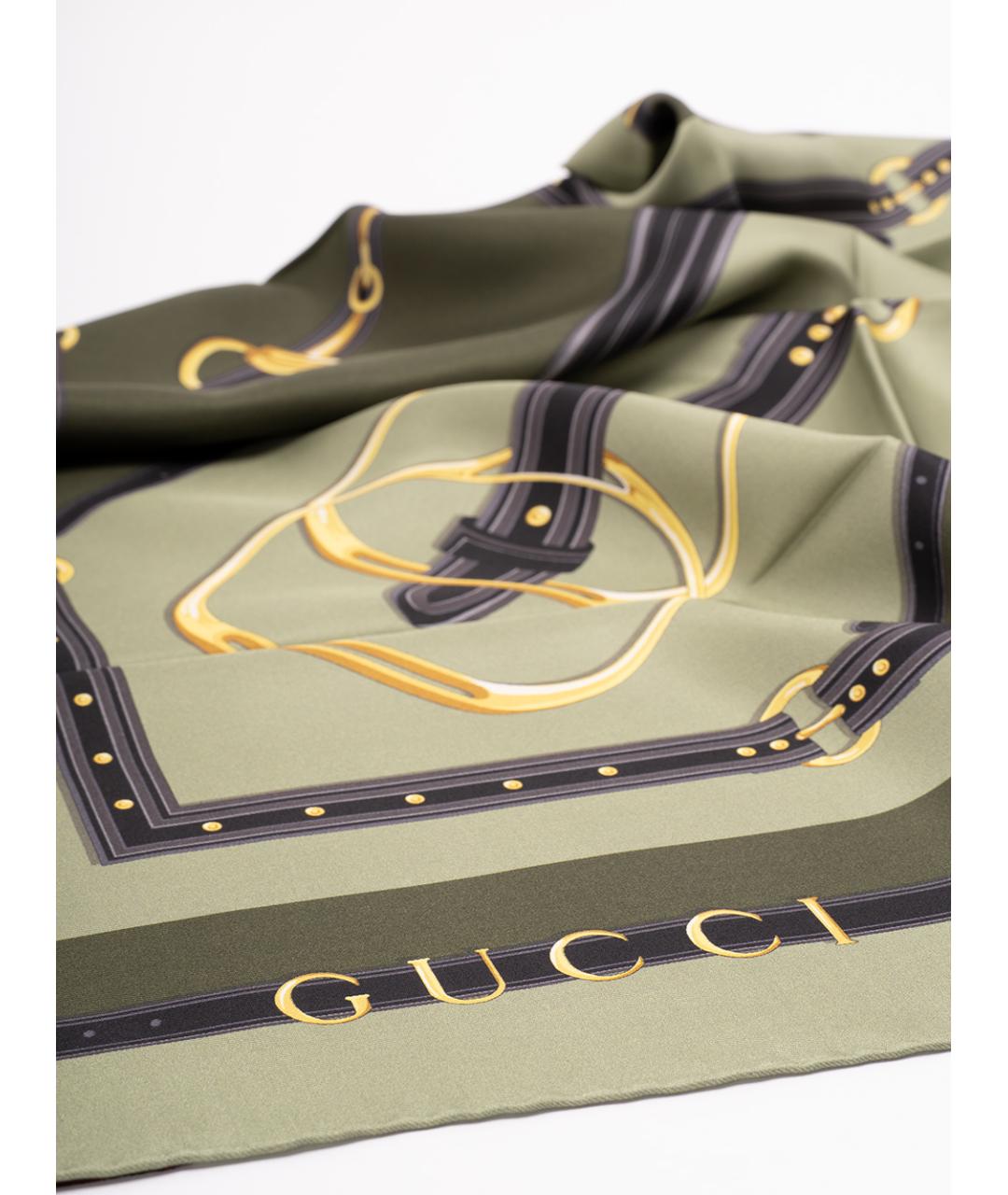 GUCCI Зеленый шелковый платок, фото 3