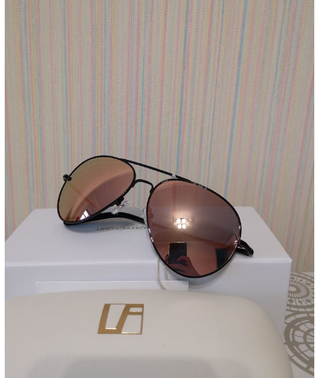 LINDA FARROW Золотые металлические солнцезащитные очки, фото 2