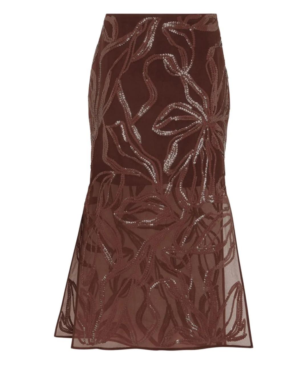 BRUNELLO CUCINELLI Бордовая шелковая юбка макси, фото 1