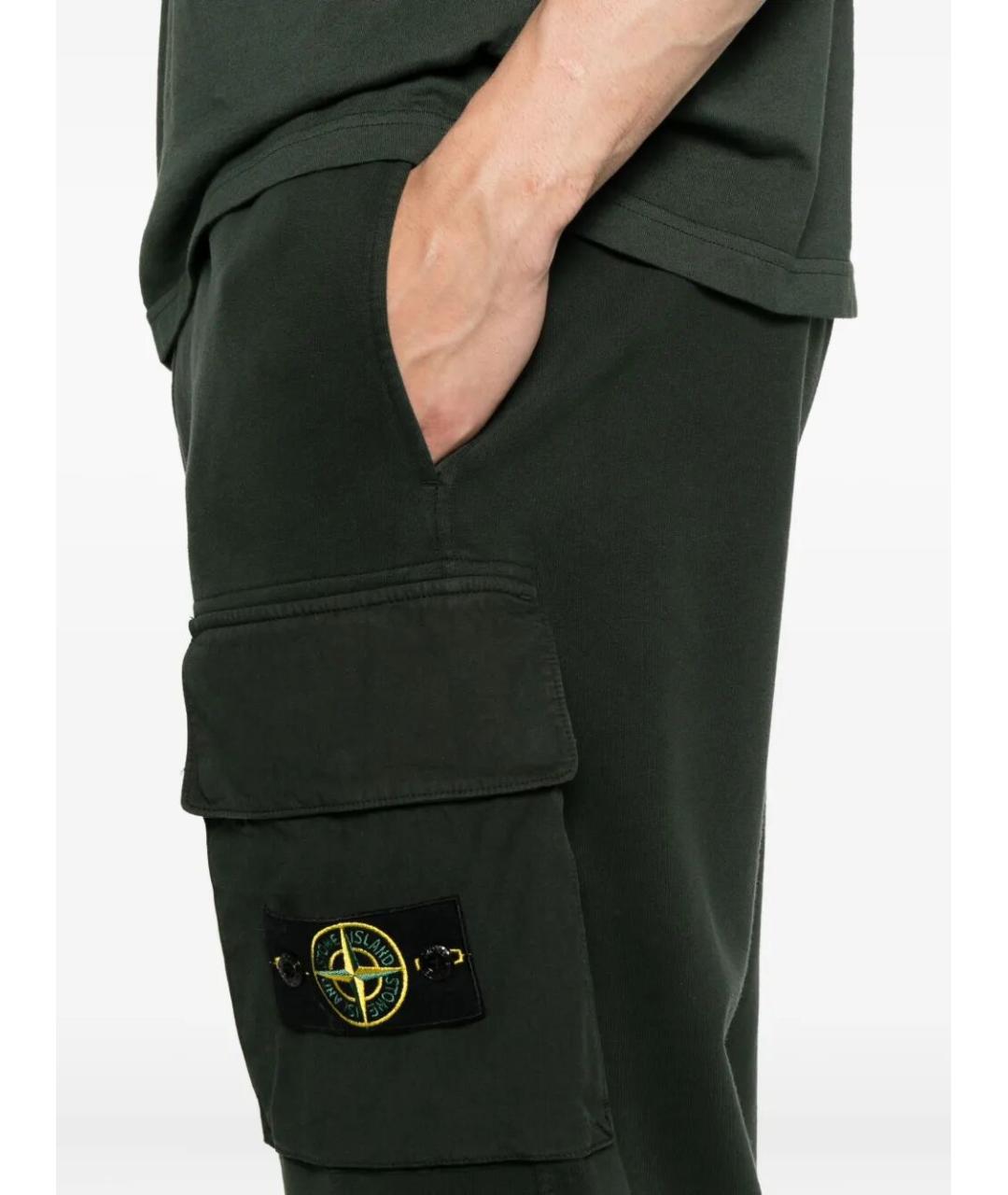 STONE ISLAND Зеленые хлопковые повседневные брюки, фото 3