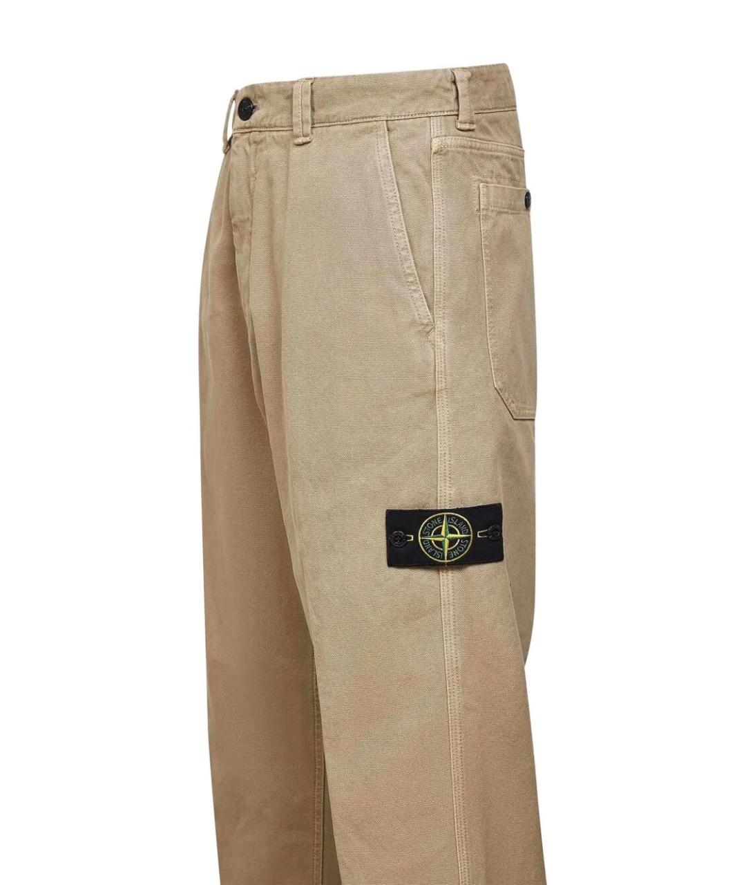 STONE ISLAND Бежевые хлопковые повседневные брюки, фото 3