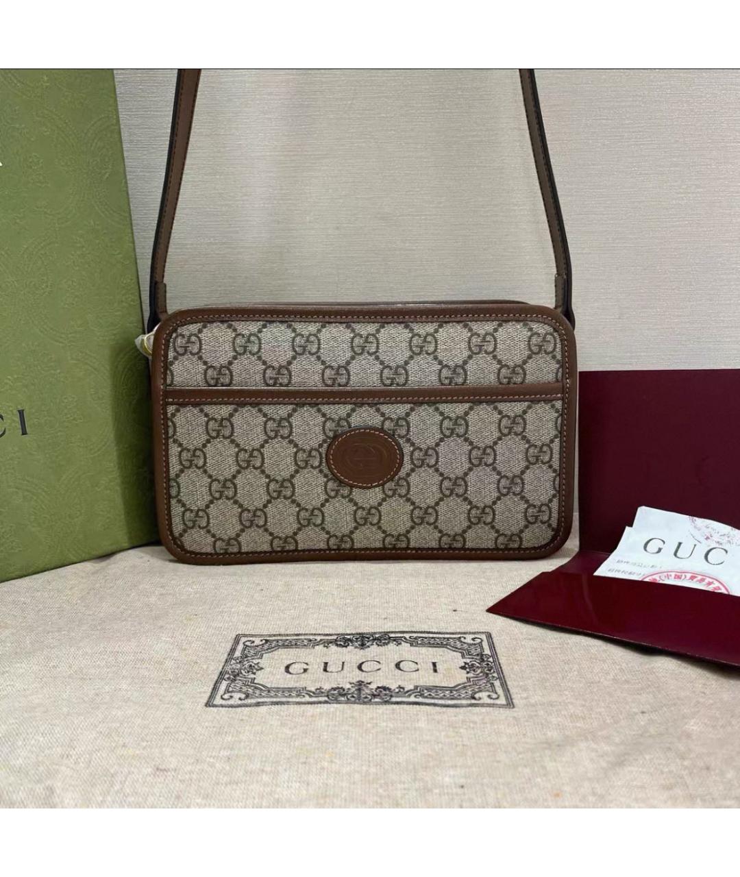 GUCCI Бежевая тканевая сумка через плечо, фото 2