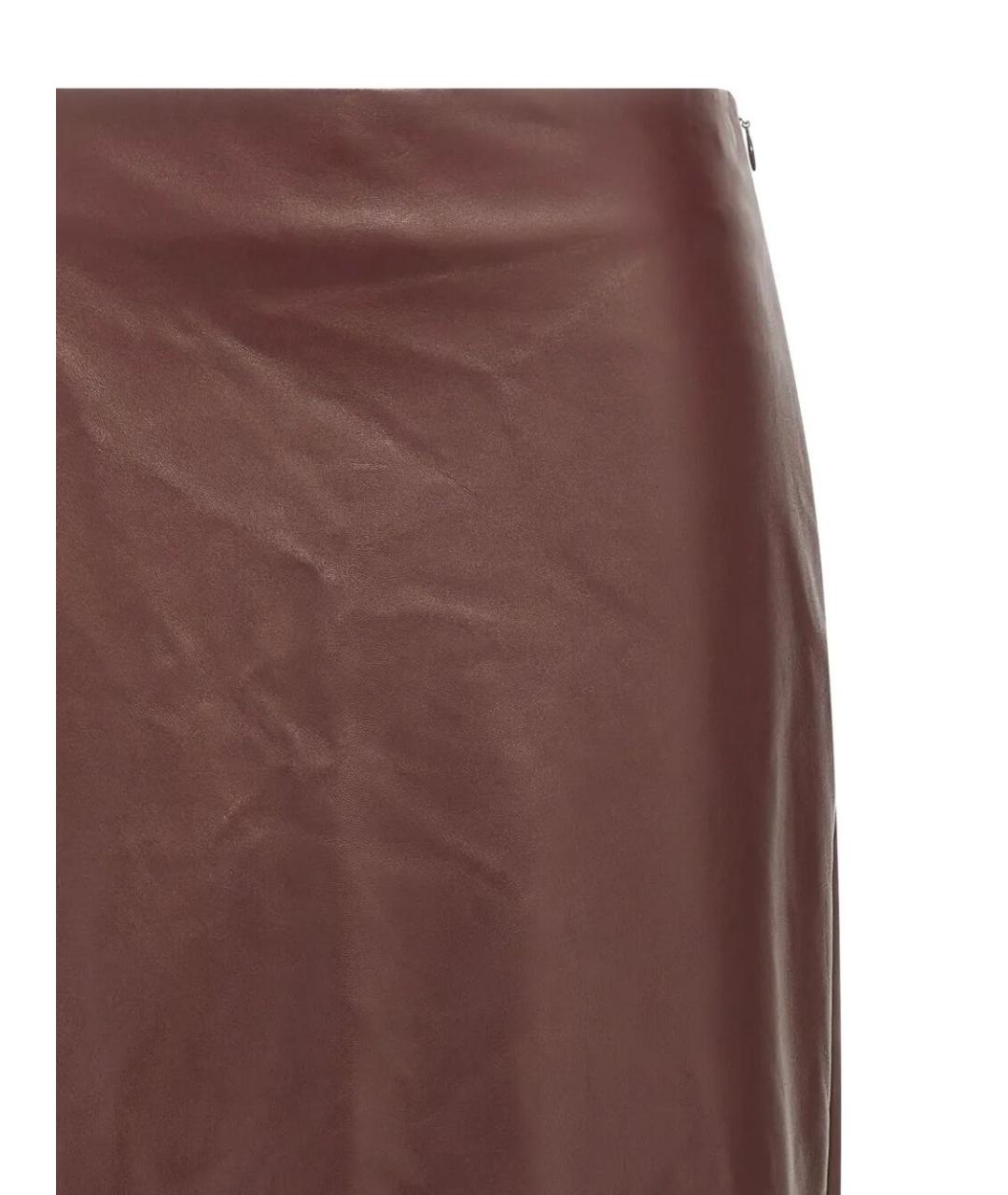 BRUNELLO CUCINELLI Бордовая кожаная юбка макси, фото 3
