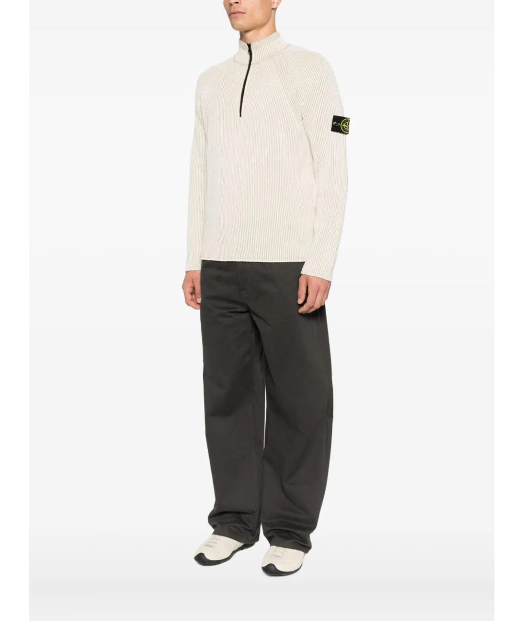 STONE ISLAND Бежевый шерстяной джемпер / свитер, фото 4