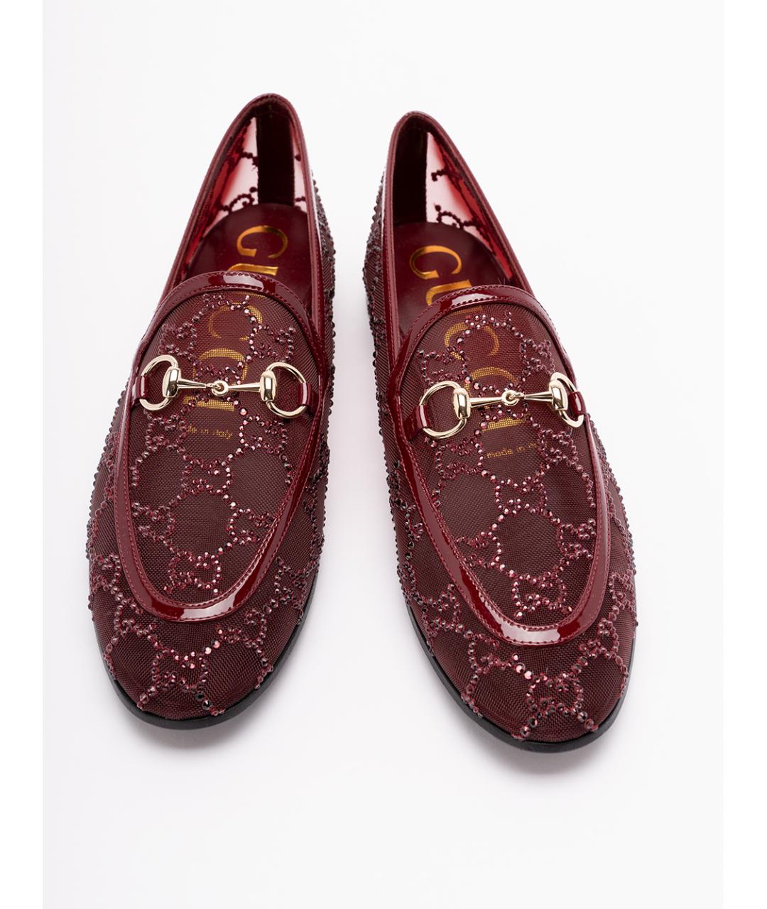 GUCCI Бордовые текстильные лоферы, фото 6