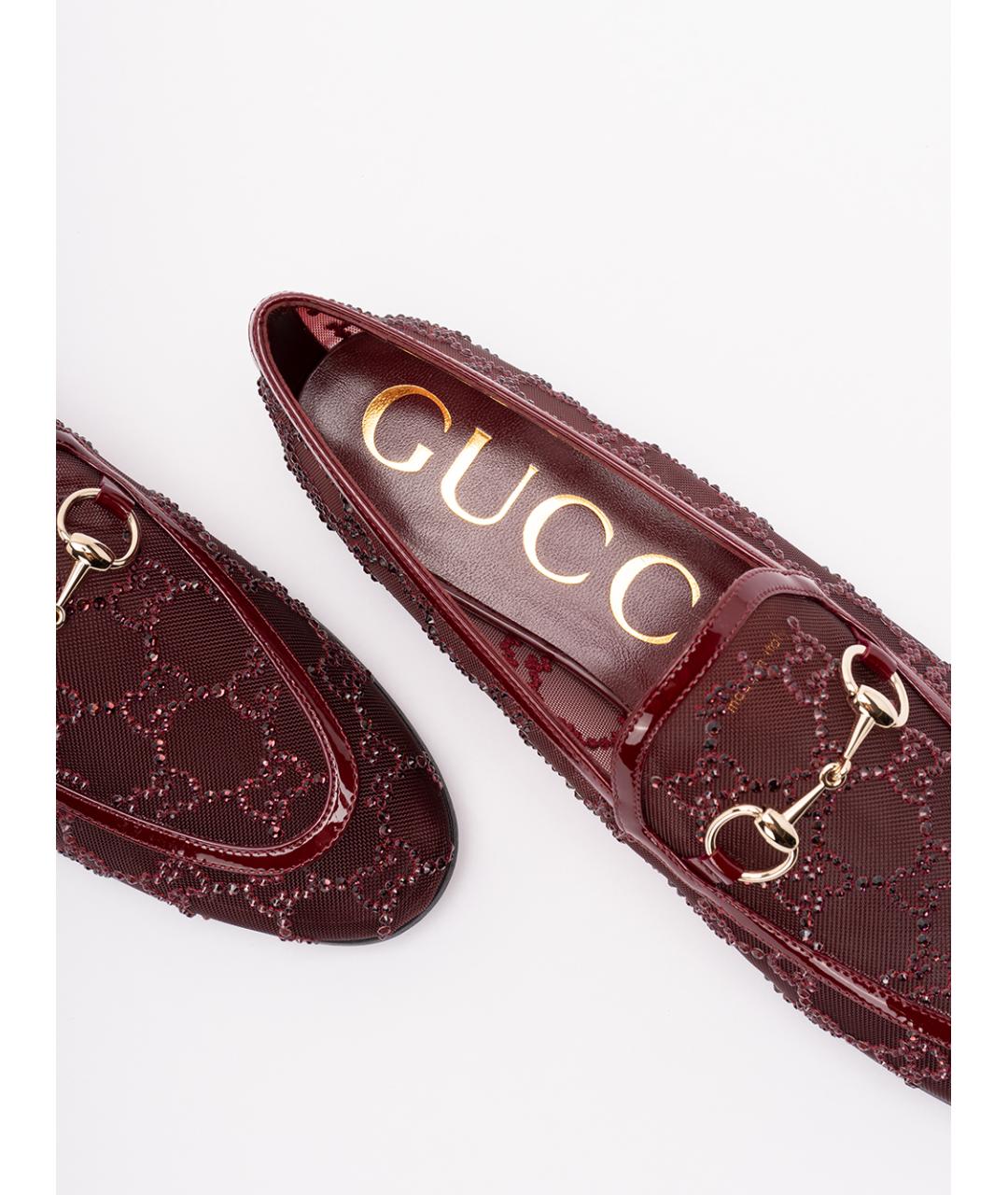 GUCCI Бордовые текстильные лоферы, фото 5