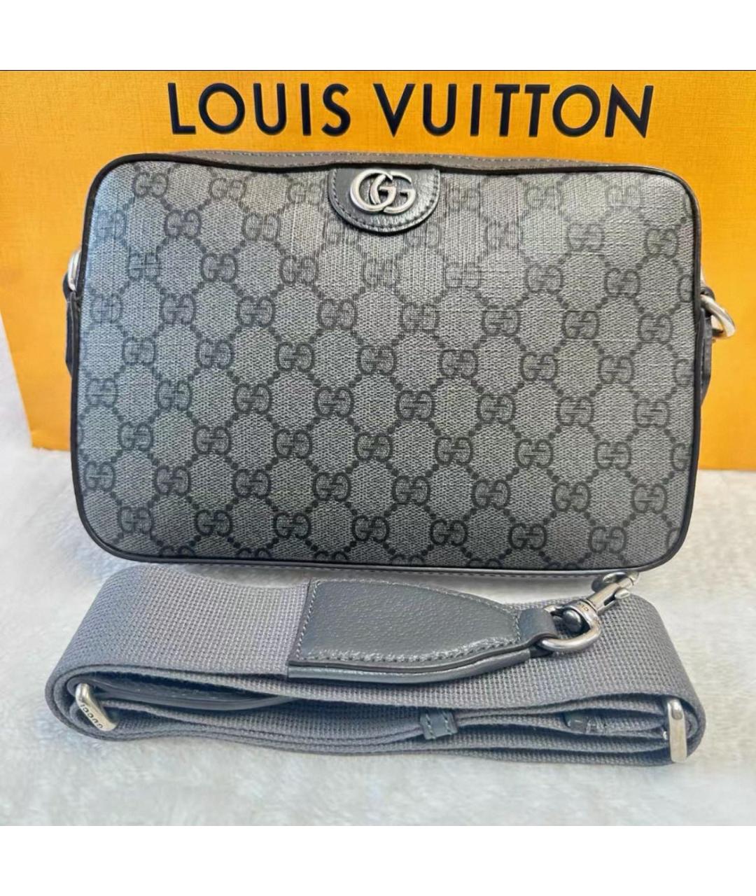 GUCCI Антрацитовая тканевая сумка на плечо, фото 2
