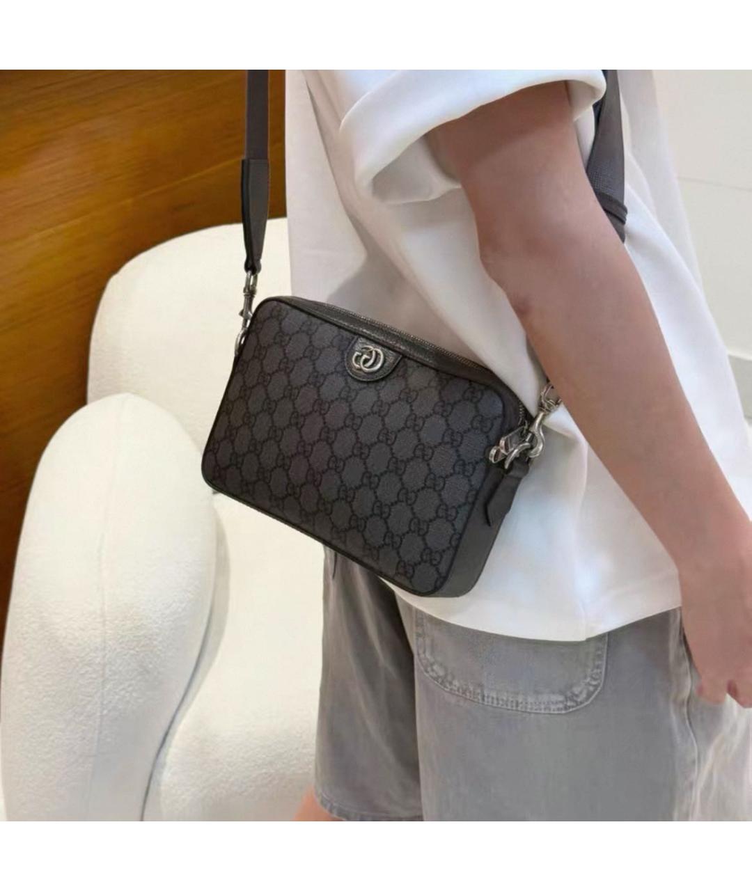 GUCCI Антрацитовая тканевая сумка на плечо, фото 8