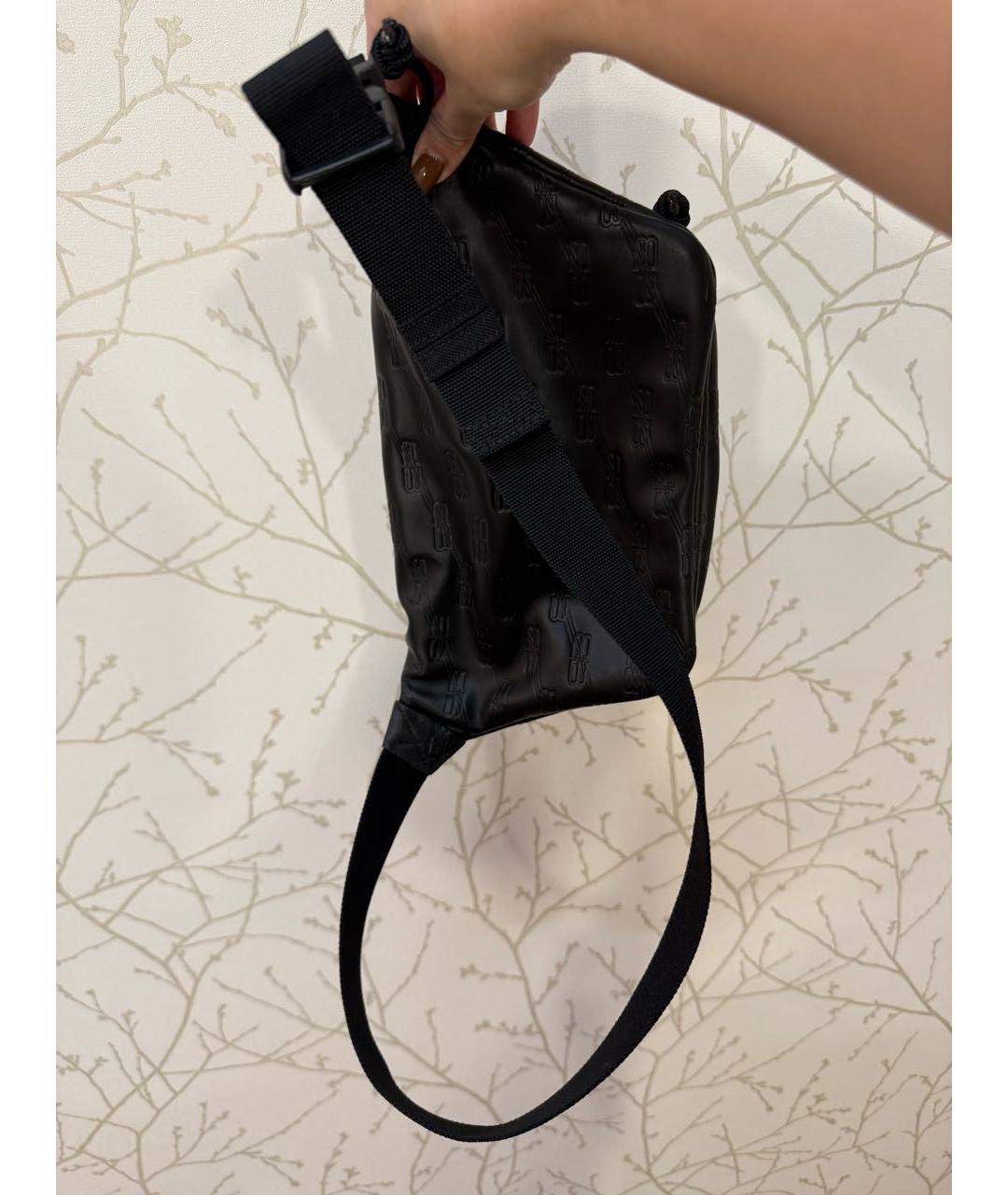 BALENCIAGA Черная кожаная поясная сумка, фото 2