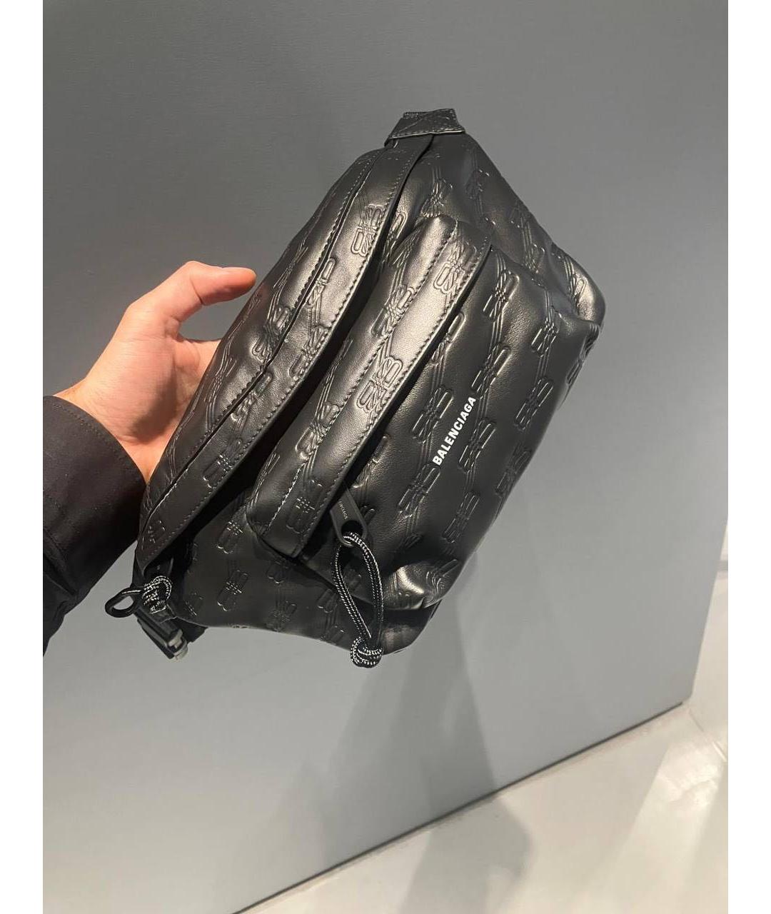 BALENCIAGA Черная кожаная поясная сумка, фото 4