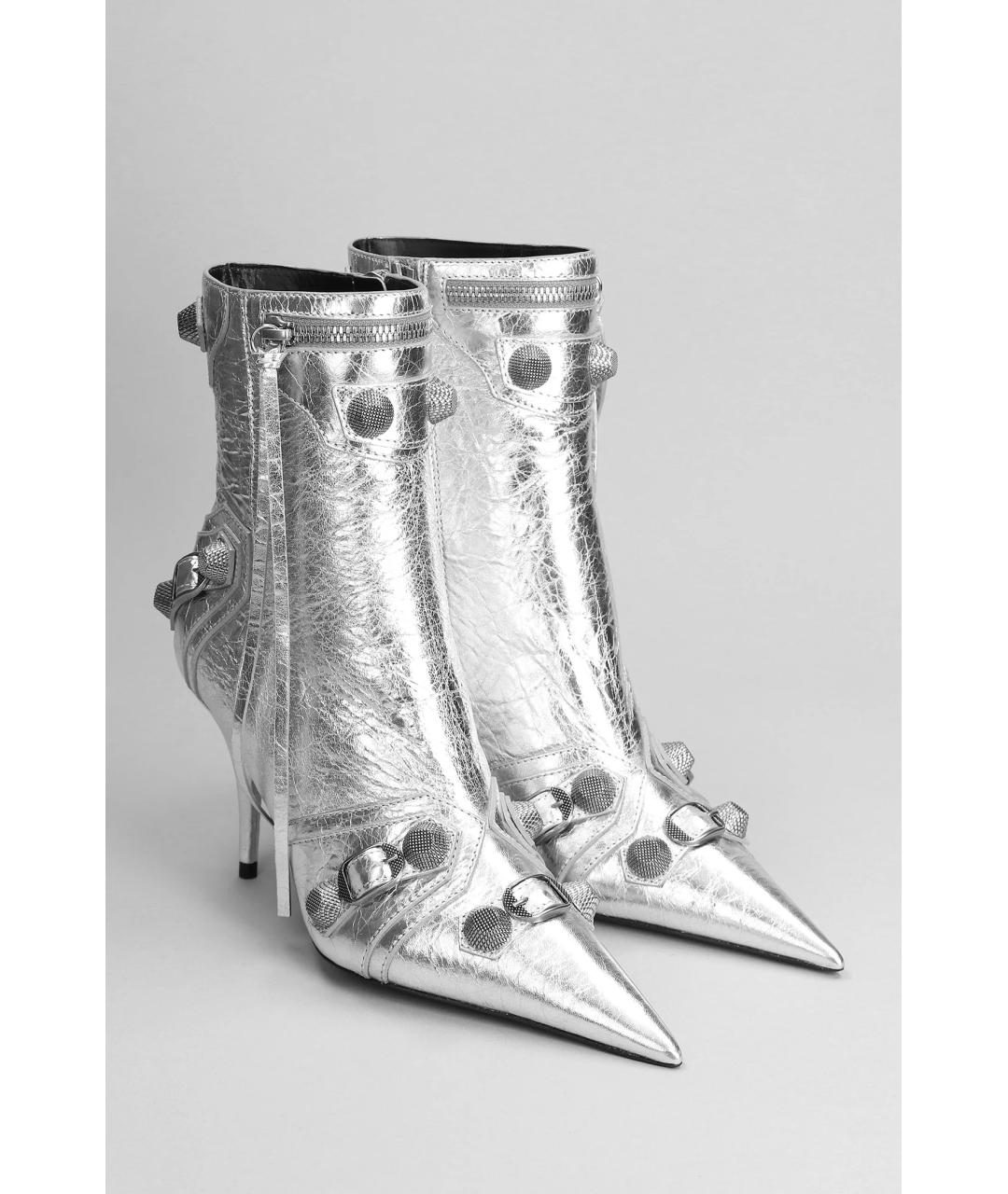 BALENCIAGA Серебряные кожаные ботильоны, фото 2