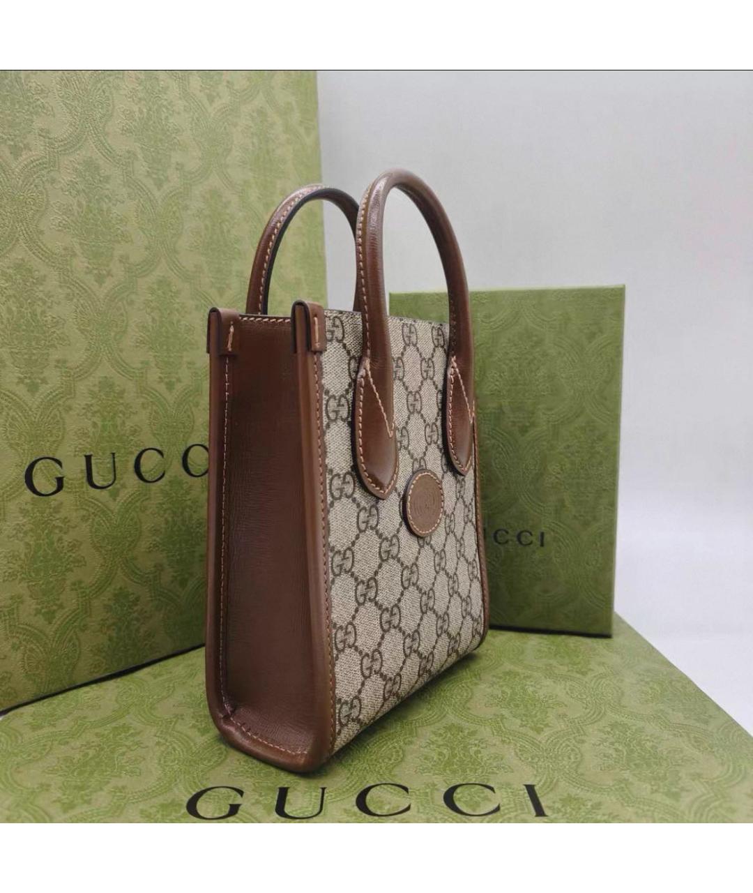 GUCCI Бежевая тканевая сумка тоут, фото 4