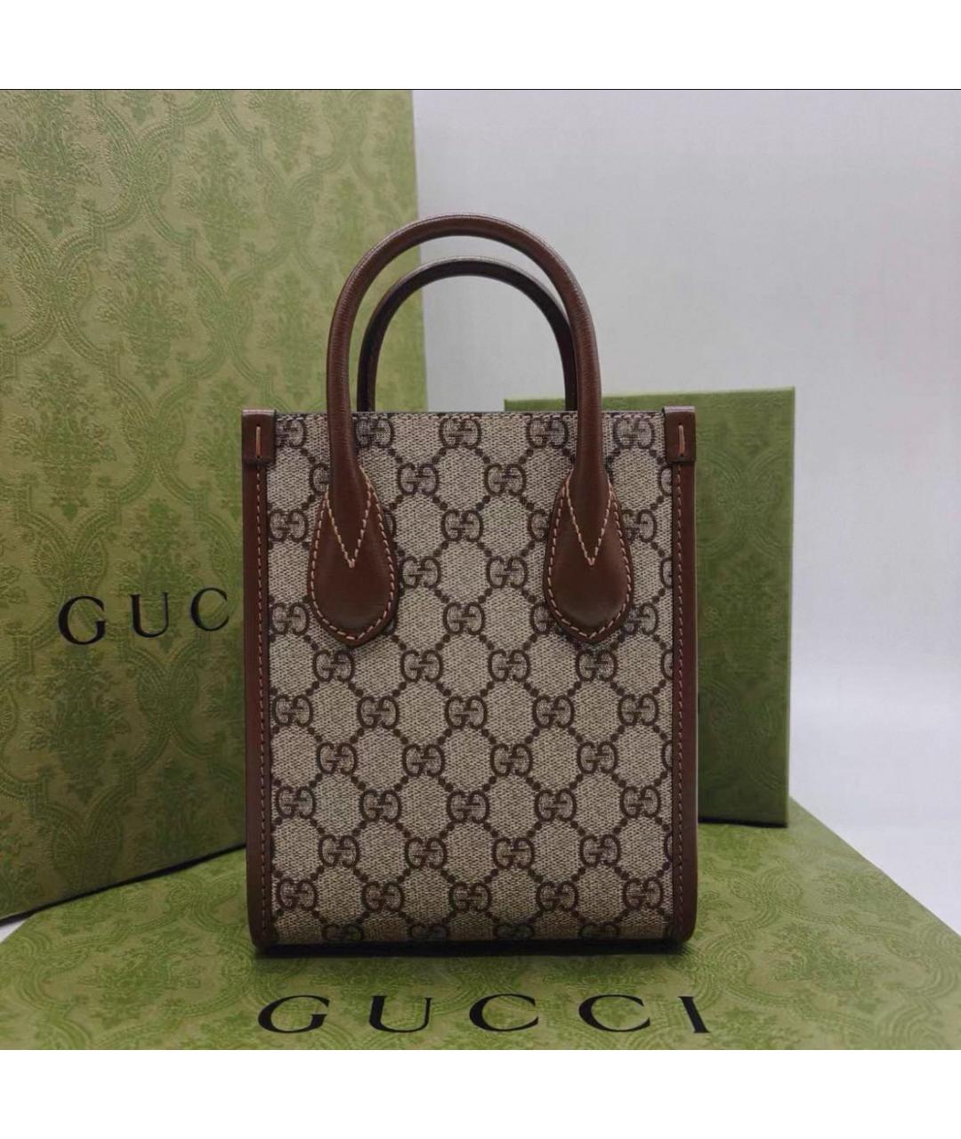 GUCCI Бежевая тканевая сумка тоут, фото 3