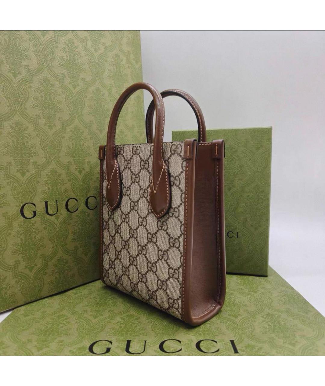 GUCCI Бежевая тканевая сумка тоут, фото 5