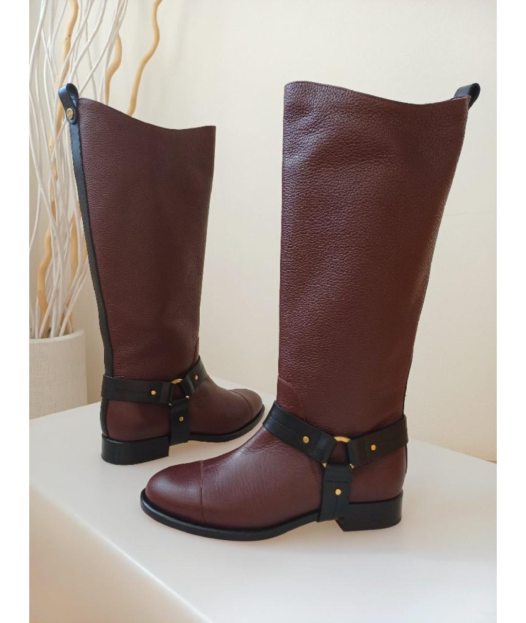 CHLOE Бордовые кожаные сапоги, фото 3