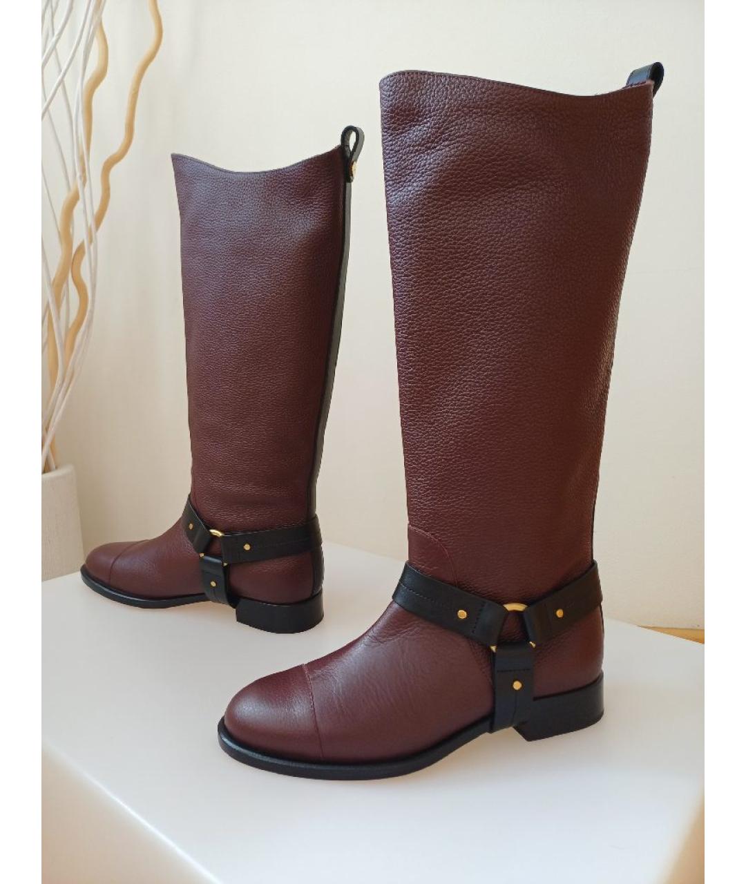 CHLOE Бордовые кожаные сапоги, фото 2