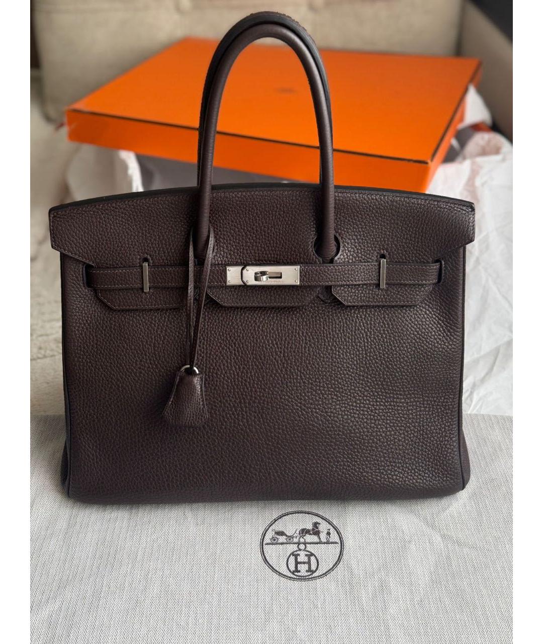 HERMES Коричневая кожаная сумка с короткими ручками, фото 5
