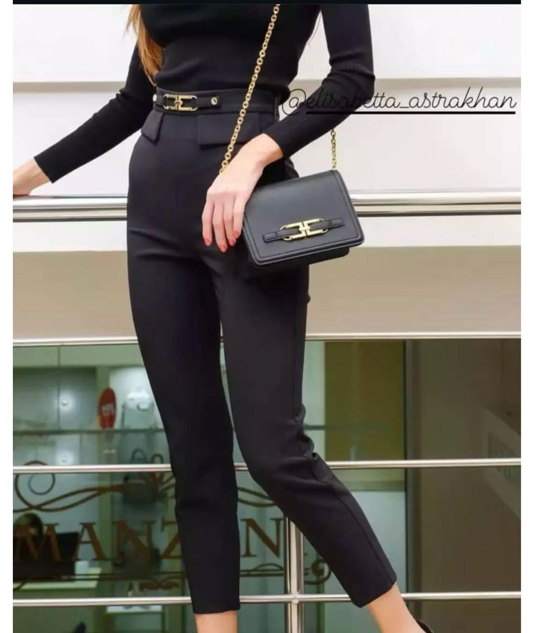 ELISABETTA FRANCHI Черные полиэстеровые брюки узкие, фото 3