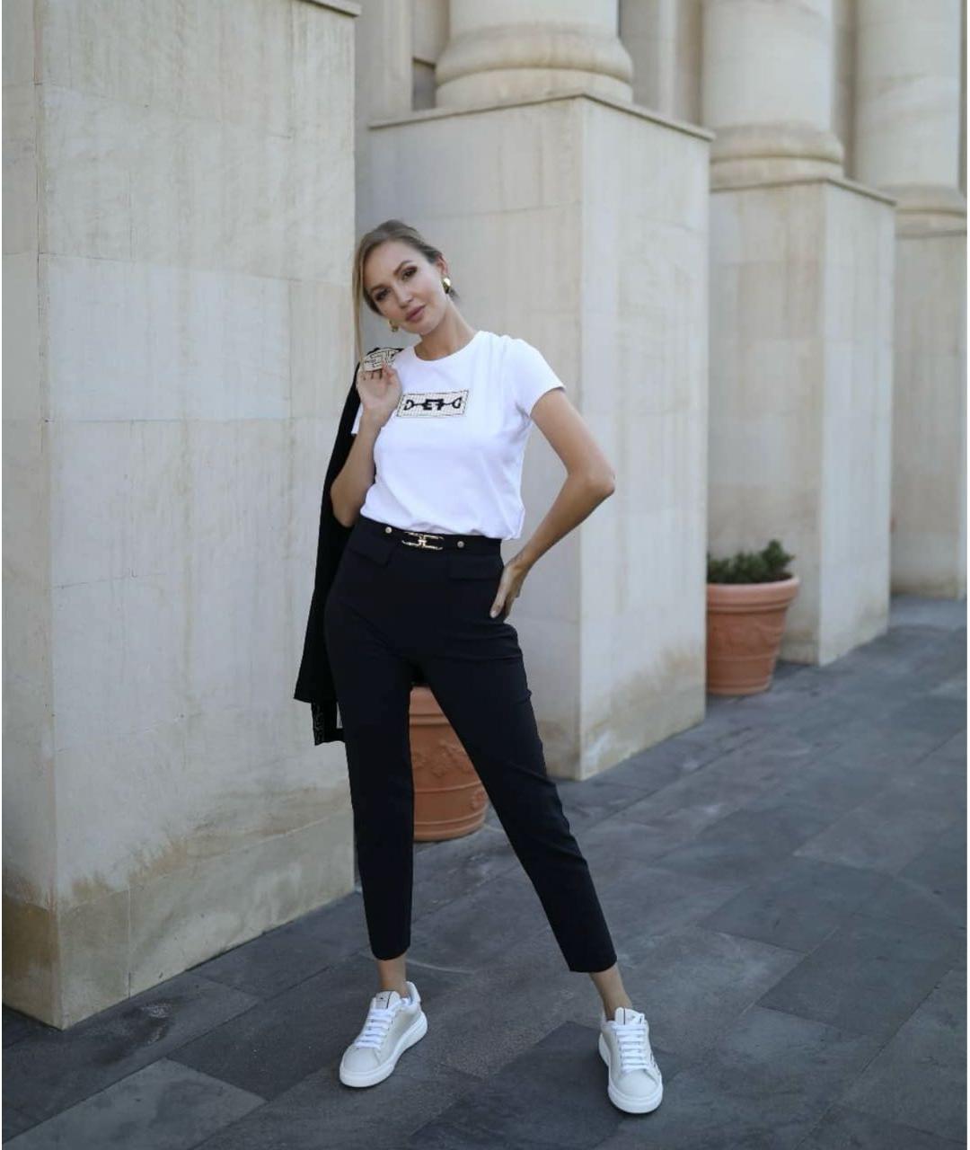 ELISABETTA FRANCHI Черные полиэстеровые брюки узкие, фото 4