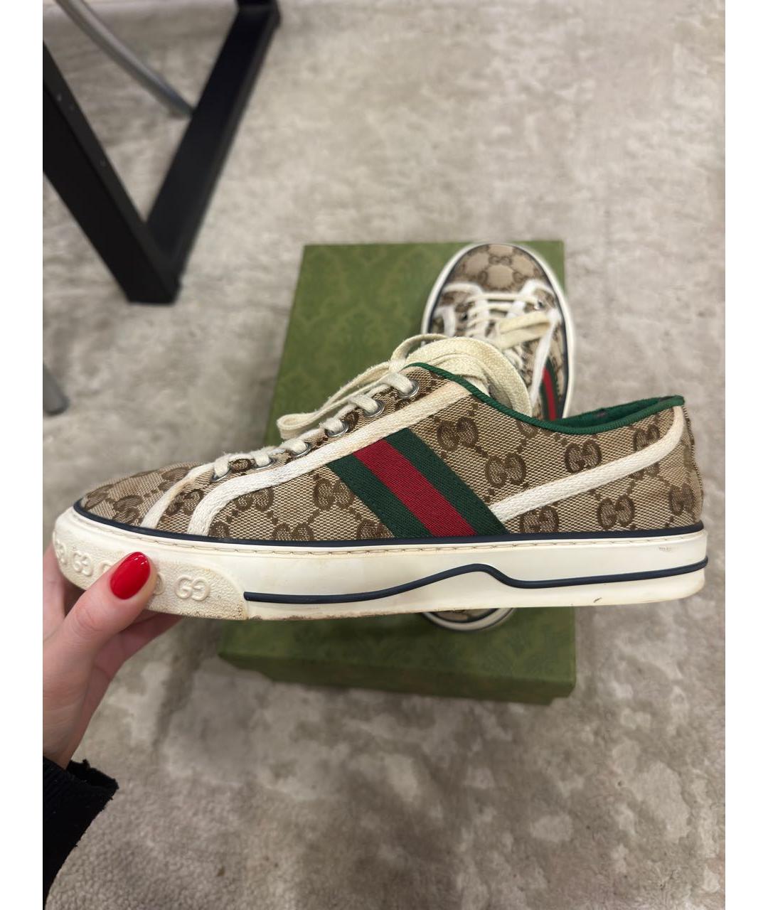GUCCI Бежевые текстильные кеды, фото 7