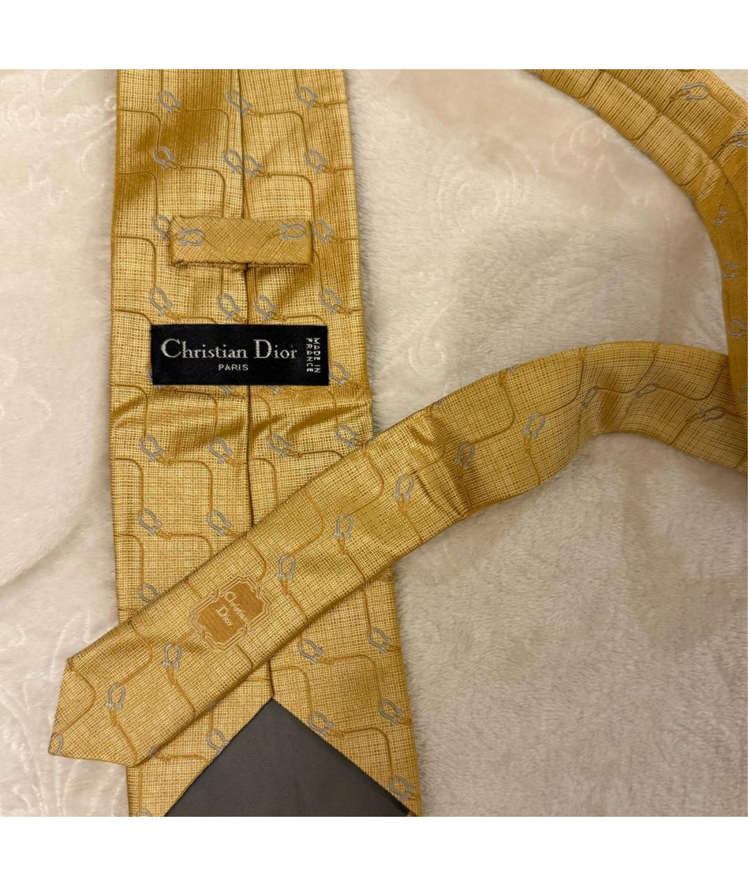 CHRISTIAN DIOR Золотой шелковый галстук, фото 2