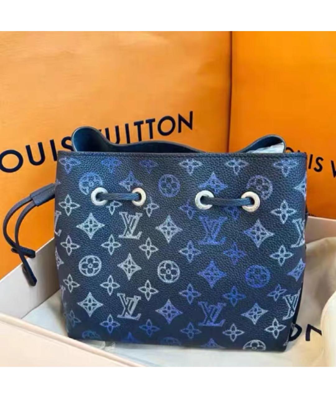 LOUIS VUITTON Темно-синяя кожаная сумка тоут, фото 3