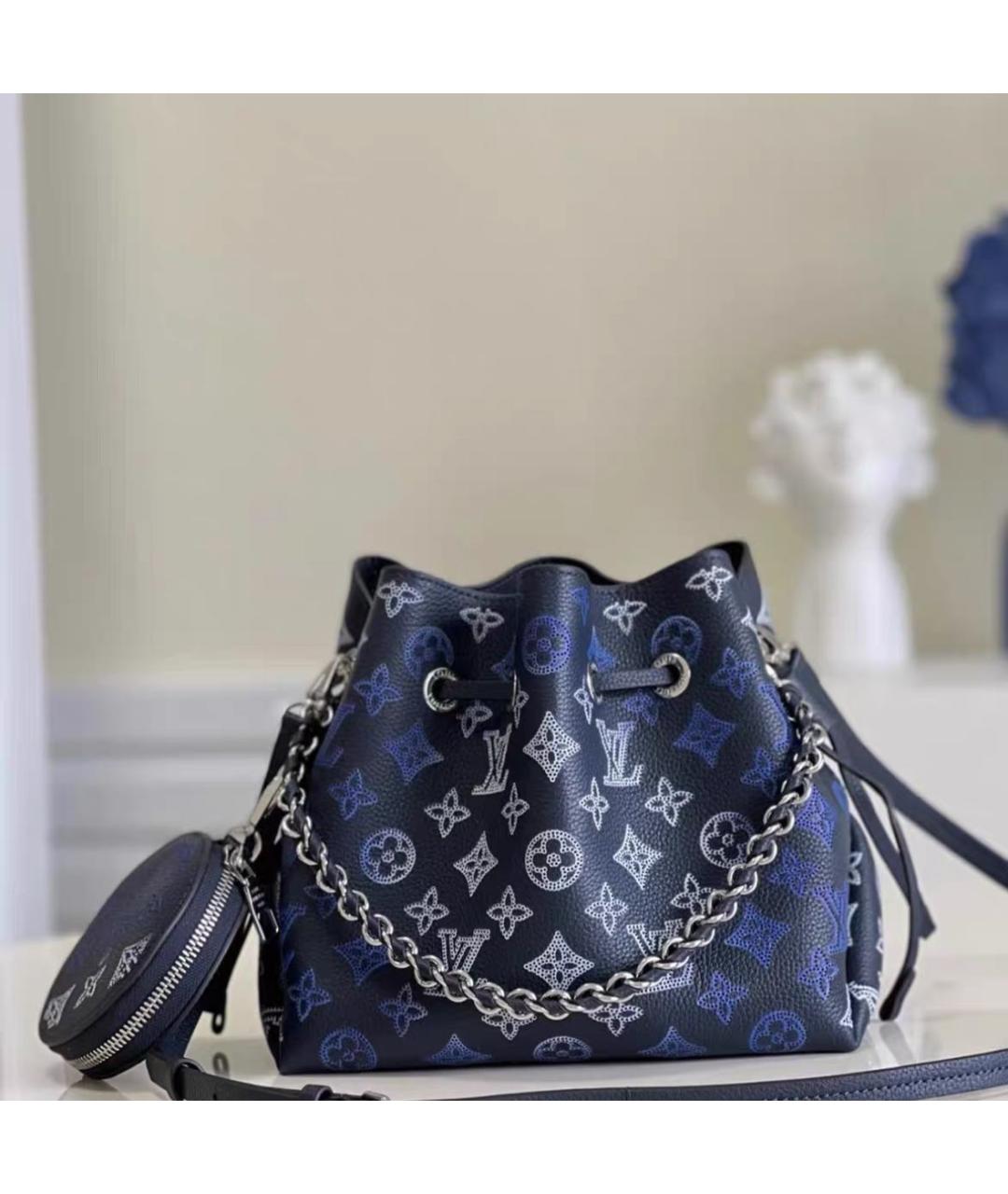 LOUIS VUITTON Темно-синяя кожаная сумка тоут, фото 5