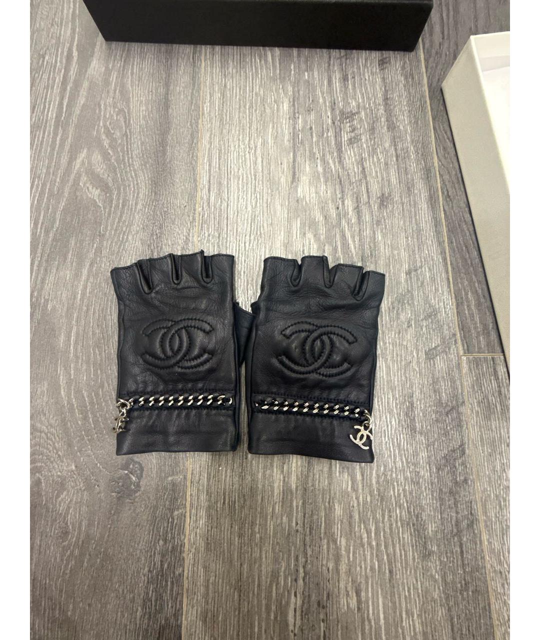 CHANEL Черные кожаные митенки, фото 6