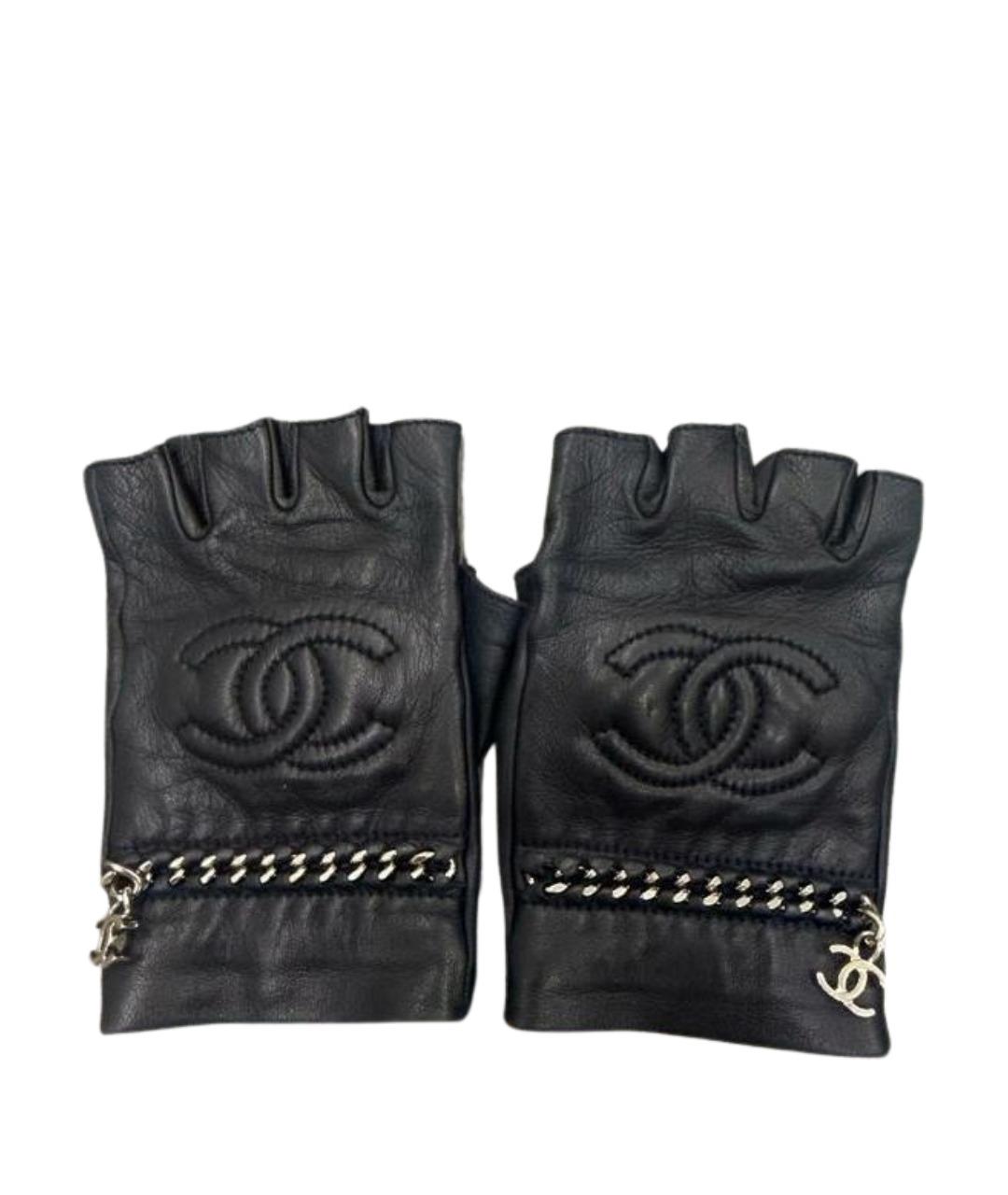 CHANEL Черные кожаные митенки, фото 1