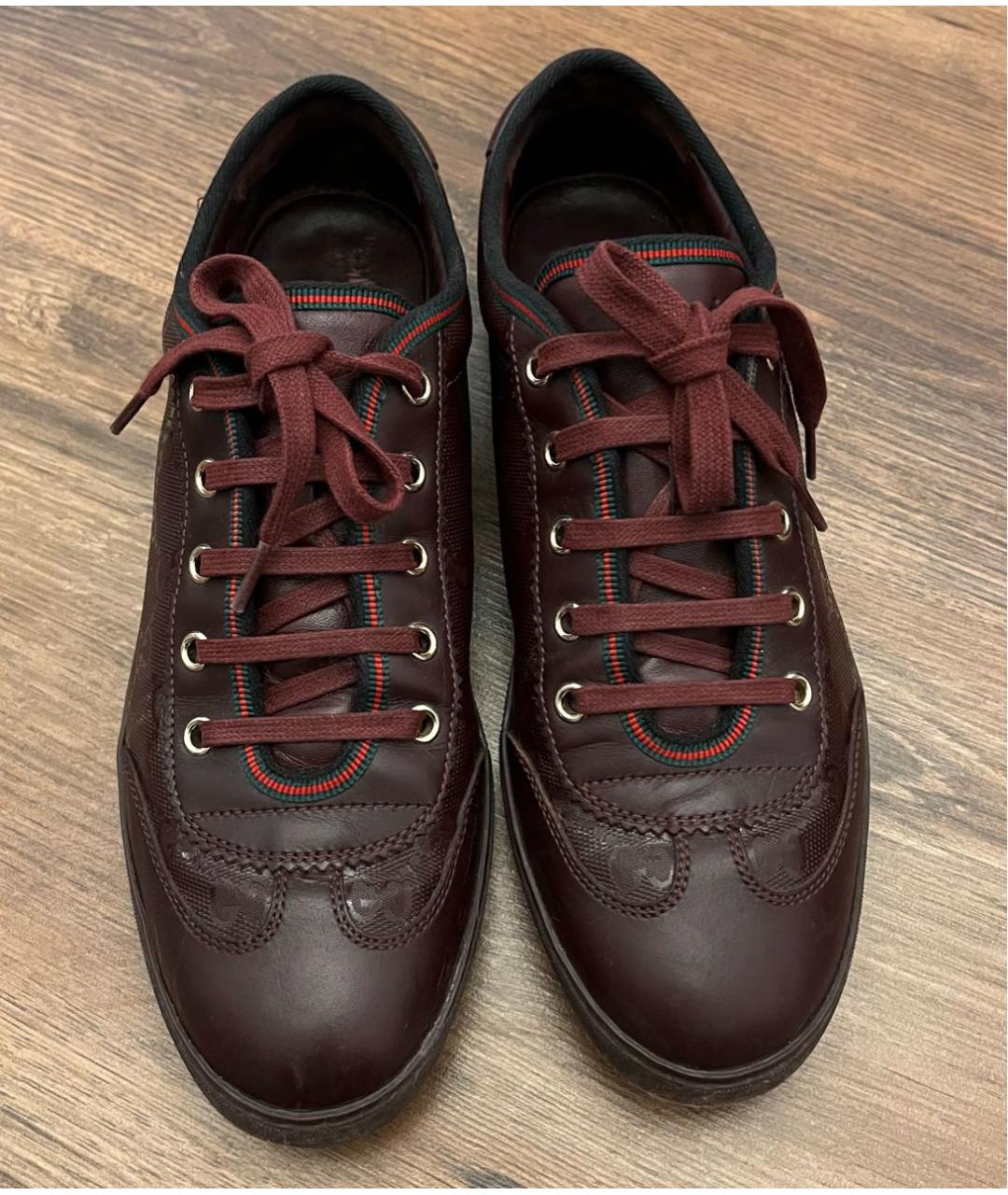 GUCCI Бордовые кожаные кеды, фото 2