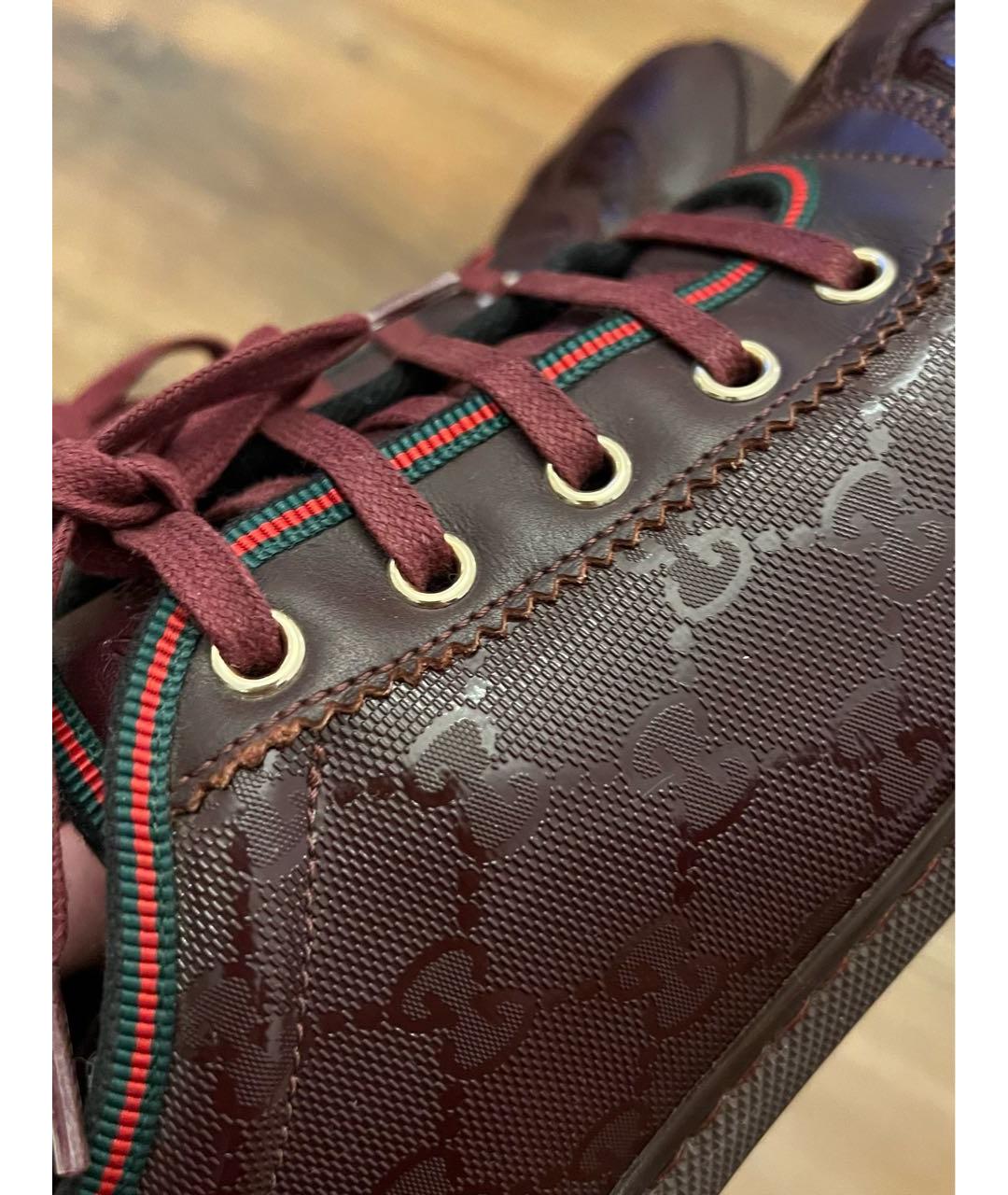 GUCCI Бордовые кожаные кеды, фото 6