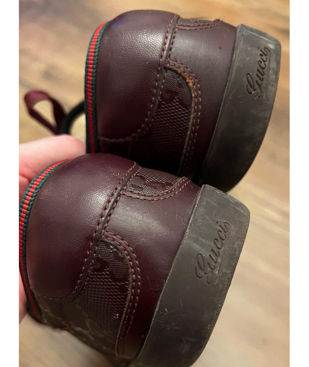 GUCCI Бордовые кожаные кеды, фото 4