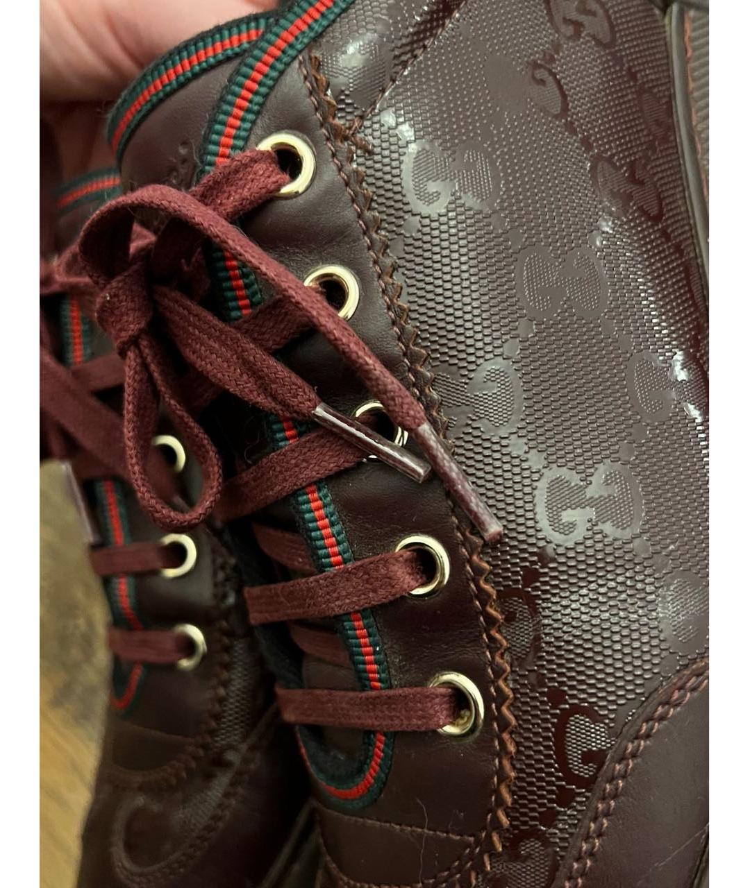 GUCCI Бордовые кожаные кеды, фото 8