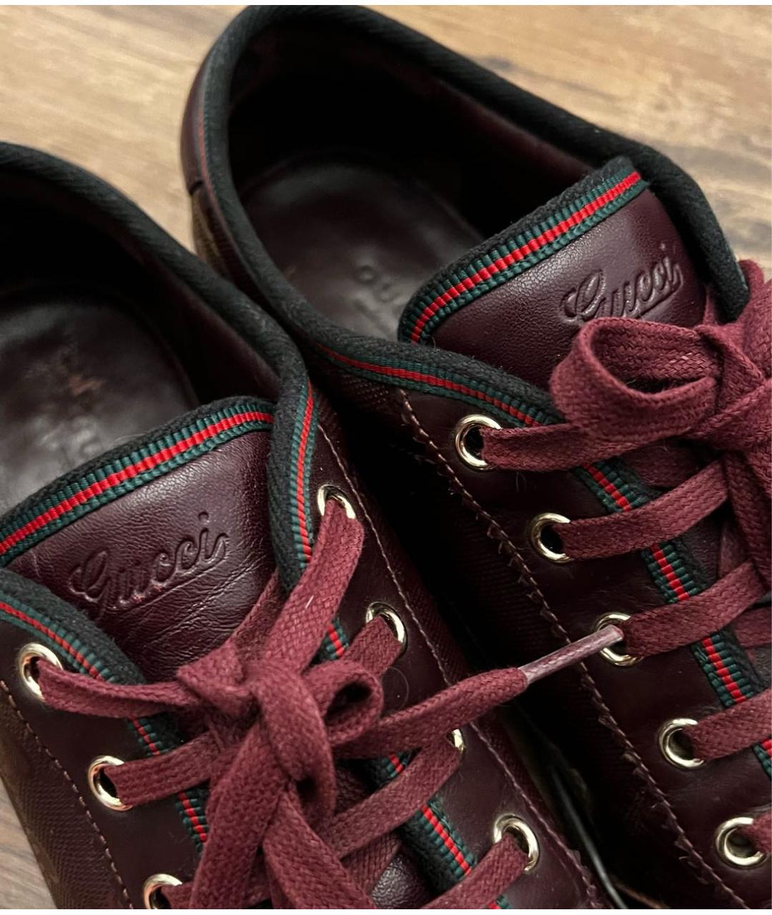 GUCCI Бордовые кожаные кеды, фото 3