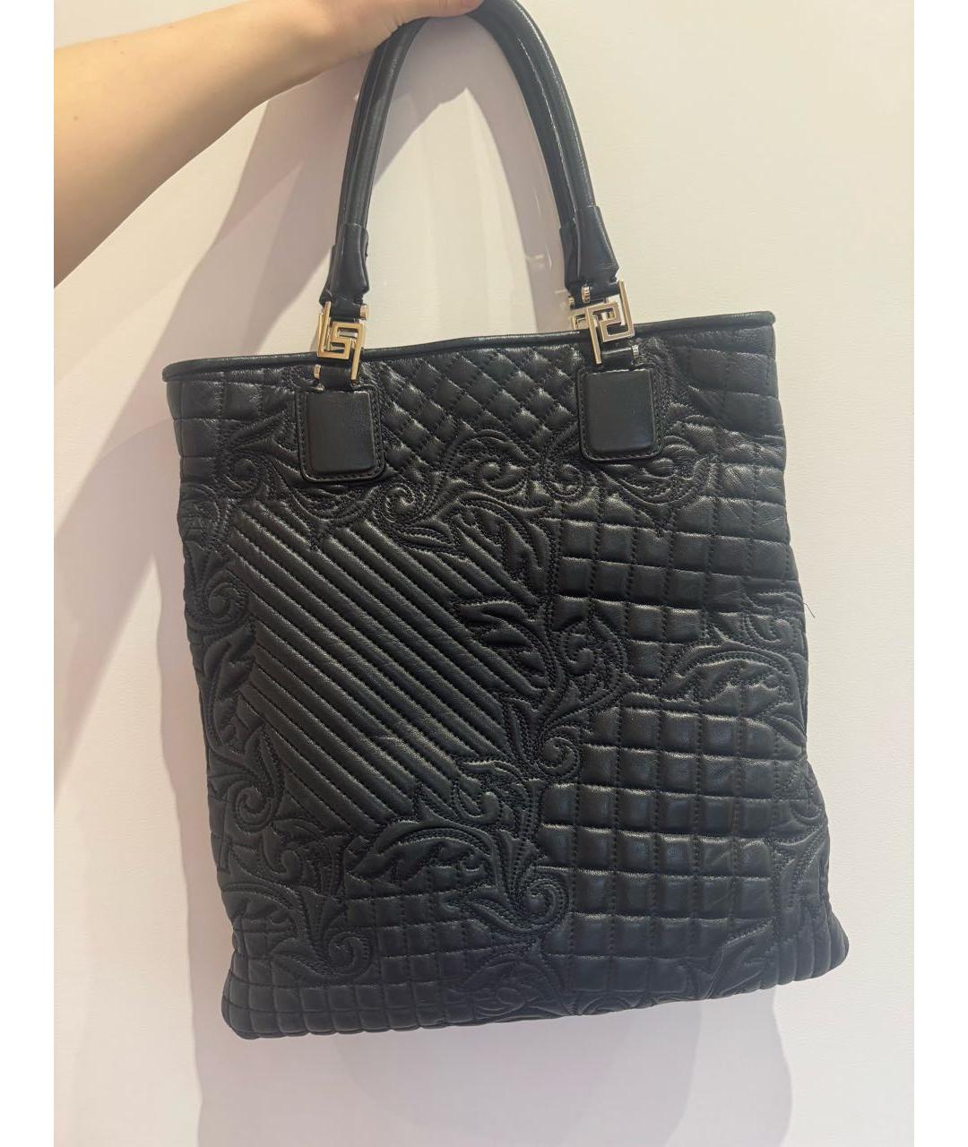 VERSACE Черная кожаная сумка тоут, фото 3