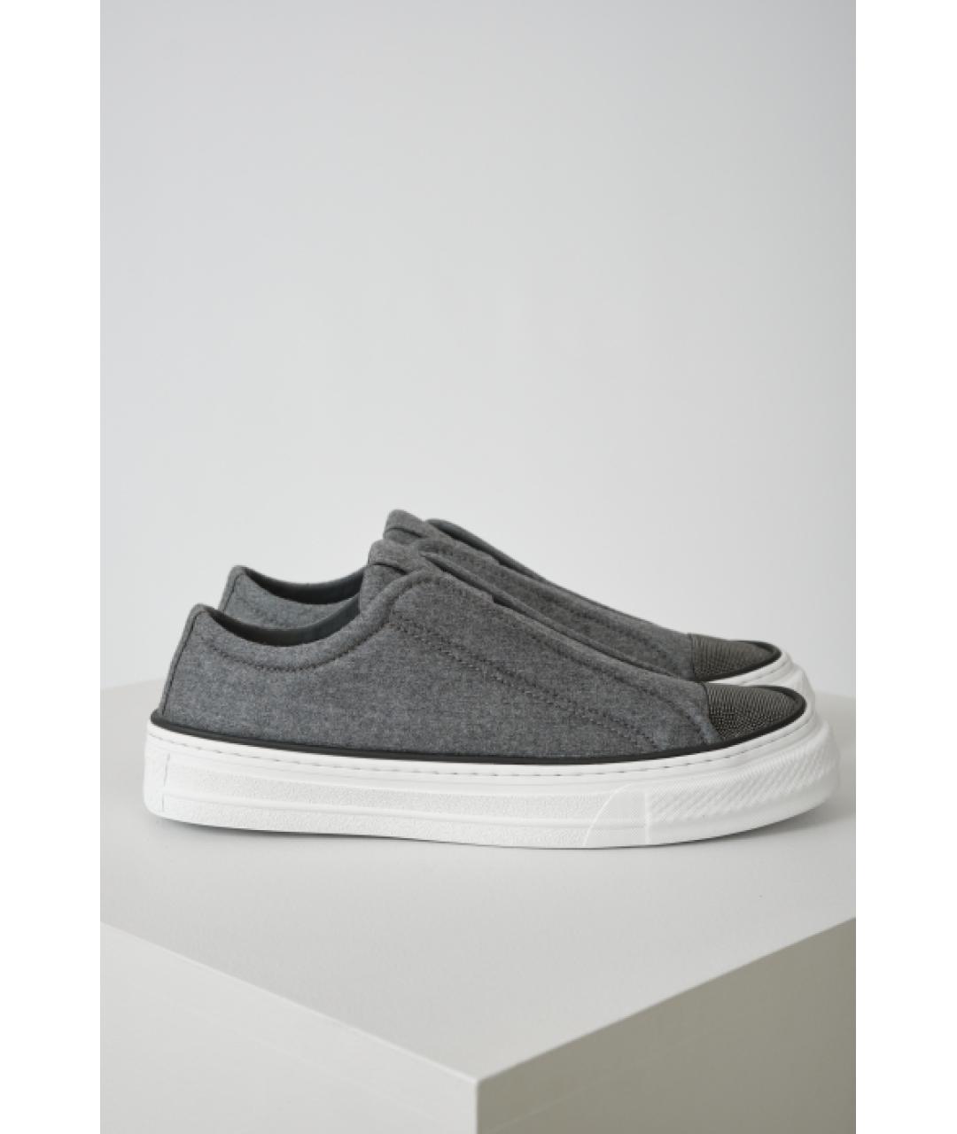 BRUNELLO CUCINELLI Серые текстильные слипоны, фото 2