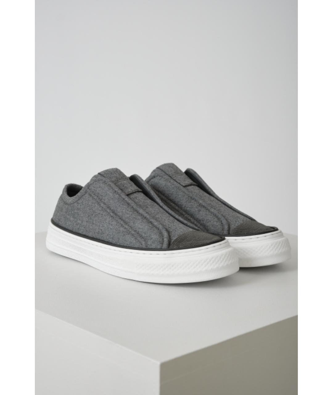 BRUNELLO CUCINELLI Серые текстильные слипоны, фото 3